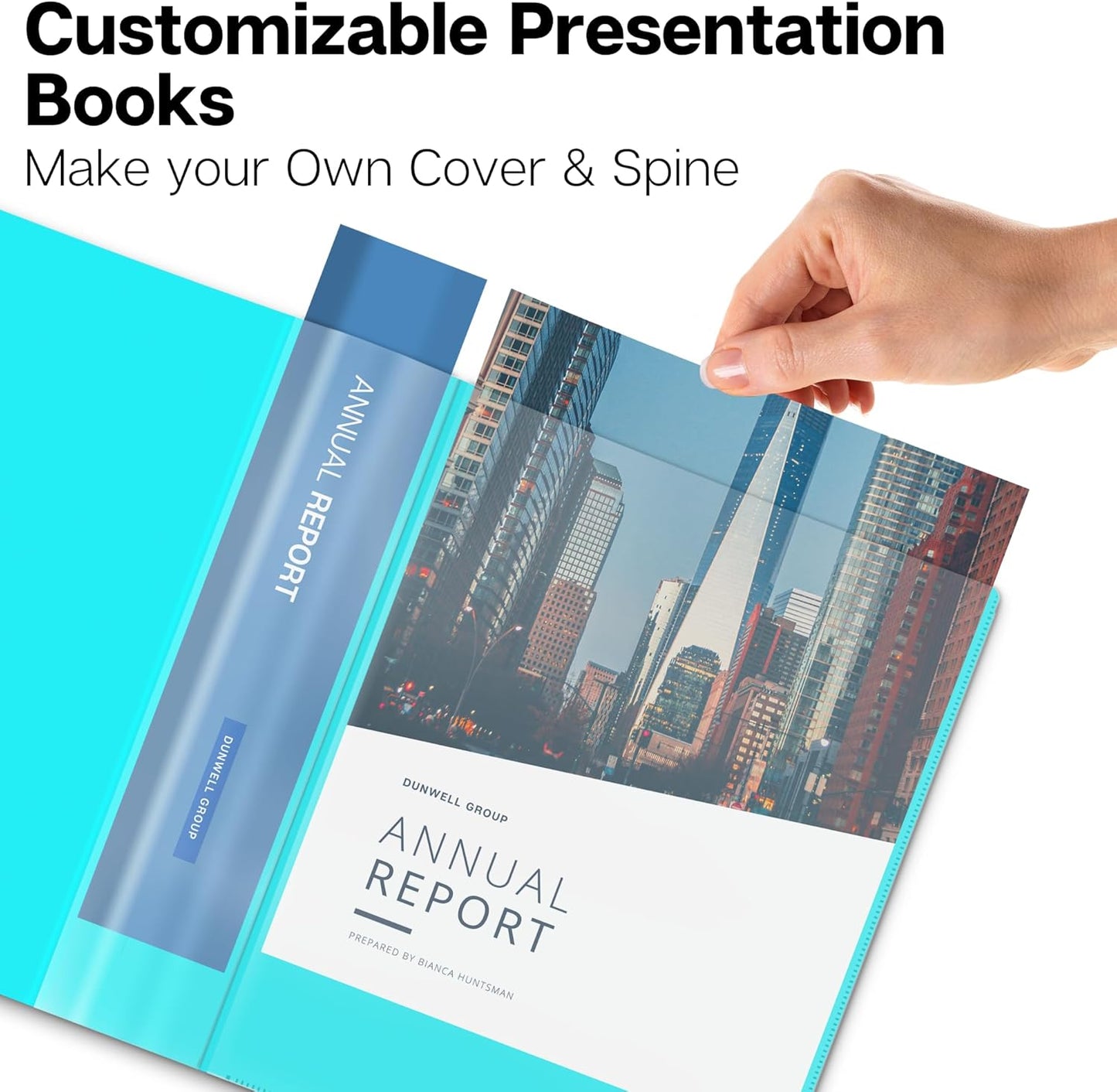 Dunwell Presentation Binder 48-Pocket, Displays 96 Pages, 8.5x11 Portfolio Binder with Plastic Sleeves, Storage and Organizer for Documents, Photos, Kids Artwork, Projects, Recipes (Aqua)