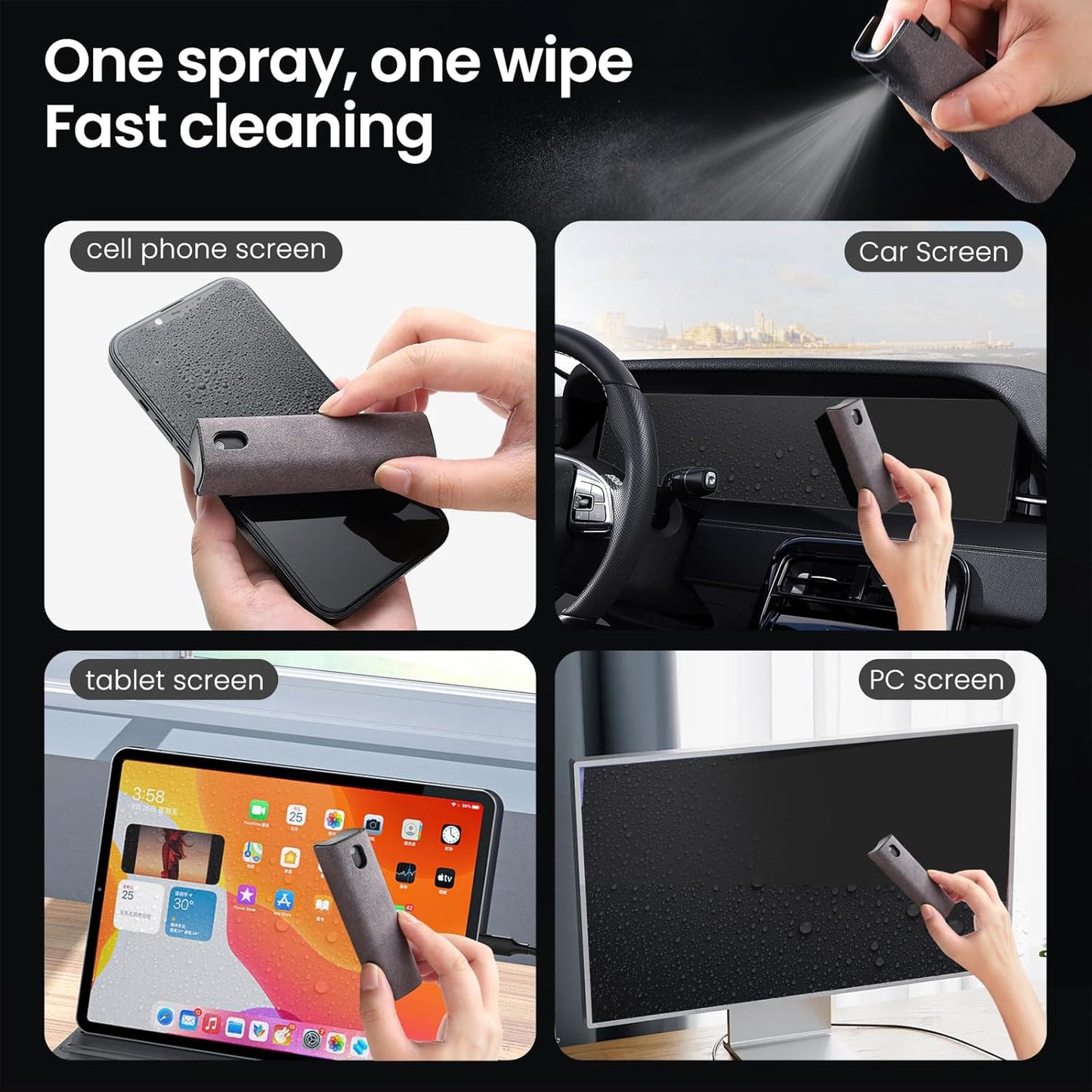 Screen Cleaner Spray and Wipe by ZERNBER- Computer Screen Cleaner, Laptop Screen Cleaner, Phone Cleaner, Car Screen Cleaner, 2in1 Touchscreen Mist Cleaner- (0.3 oz) Purple