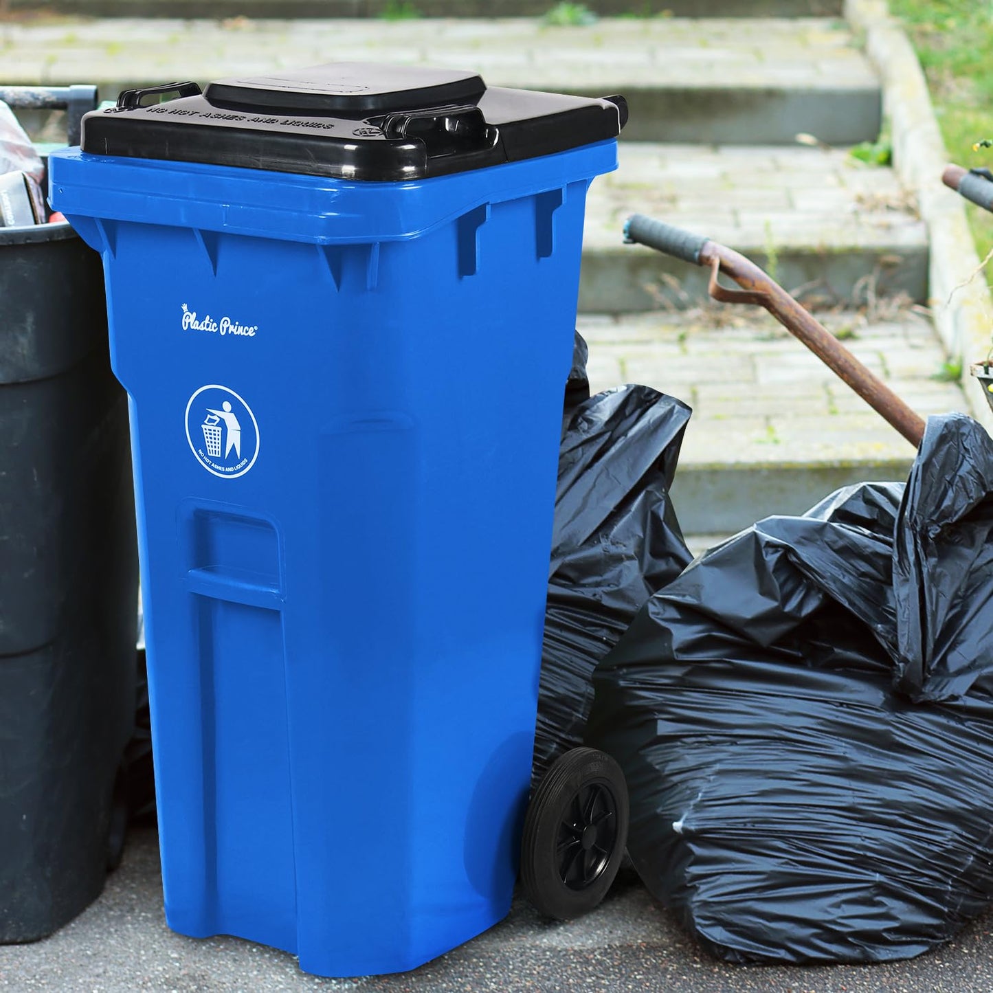 32 Gallon Recycling Rollout Trash Can with Lid, Commercial Heavy-Duty Wheeled Outdoor Garbage Can, Blue