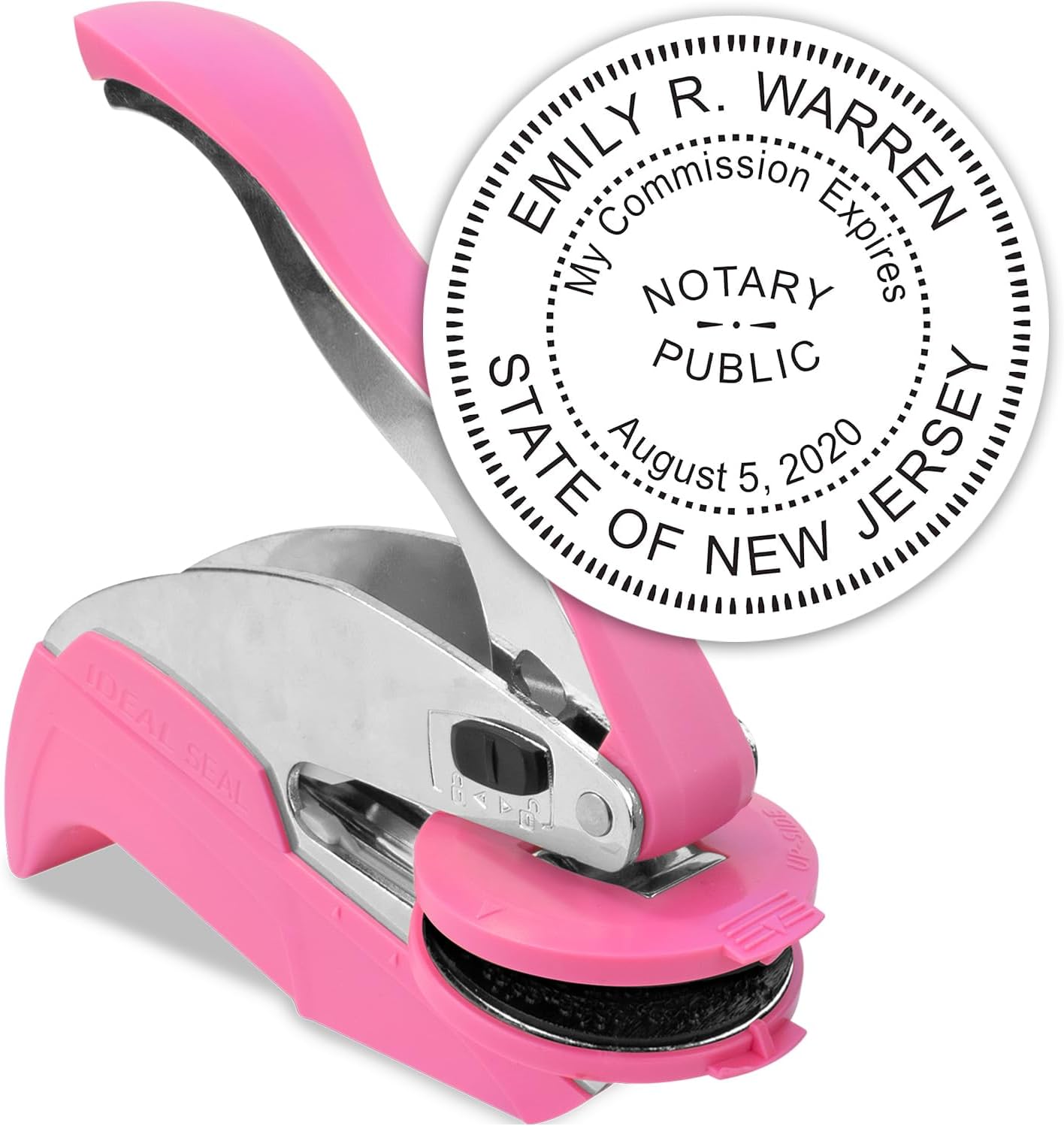 MaxMark Notary Seal Round Pink Embosser for New Jersey State - Includes Gold Burst Seal Labels (50 Count)