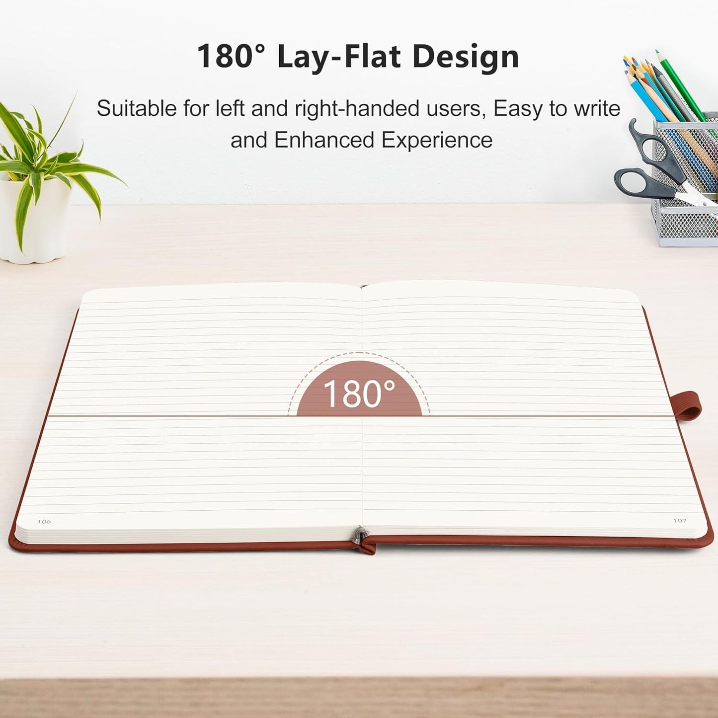 RETTACY Lined Journal Notebook, 2-Pack, 192 Numbered Pages per Pack, A5 Medium Size (5.7'' x 8.3''), for Men & Women, Writing, Work, Leather Hardcover, 100 GSM Thick Paper (Black & Brown)