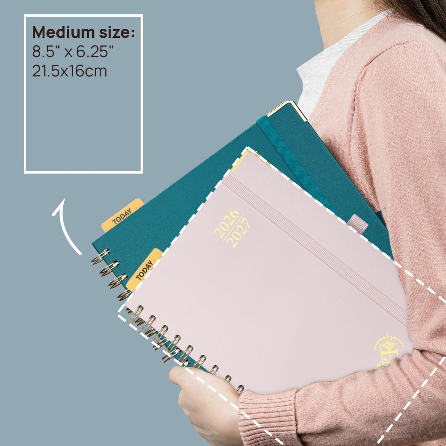 POPRUN Monthly Planner 2026-2027 Spiral Hardcover (6.25'' x 8.5''), 18 Months Calendar (Jan.2026-Jun.2027) - 2 Pages per Month with Dotted Note Pages, Sunday Start, Laminated Tab - Navy Blue