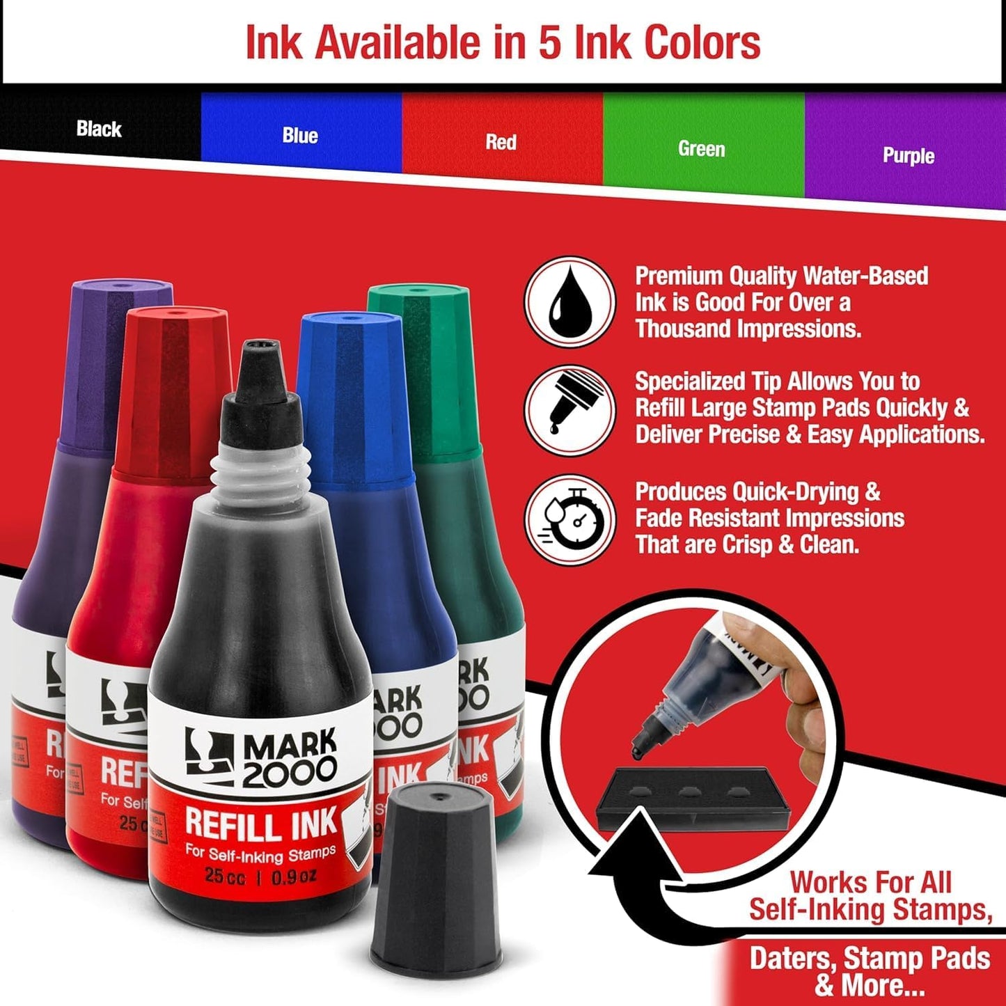 Self-Inking Refill Ink - 2 Pack - Black - 25cc (0.9oz)