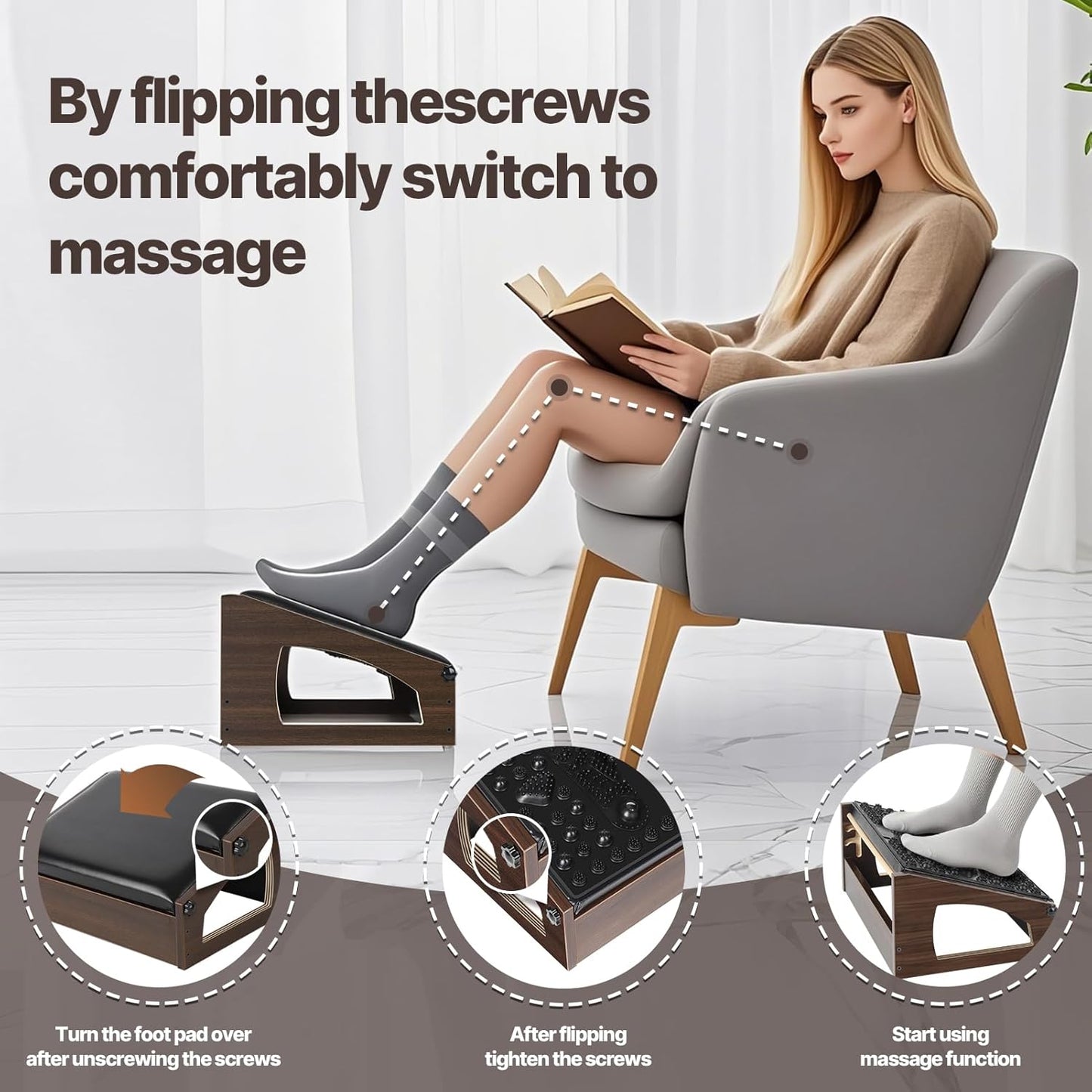 Ergonomic Foot Rest, 4 Adjustable Height Foot Stool,Footrest Under Desk， Flip Over Office Desk Foot Rest, Improving Posture, Promoting Blood Circulation（Espresso）