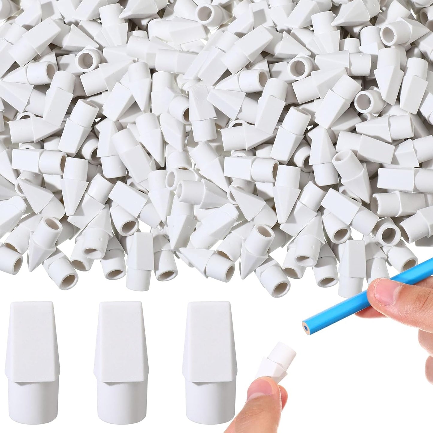Crtiin 1000 Pcs Pencil Top Erasers Bulk Caps for Pencils Chisel Shape Erasers Toppers Classroom Party Favors Games Prizes Funny Pencil Eraser Cap for Kids Studying Supplies Home Office(White)