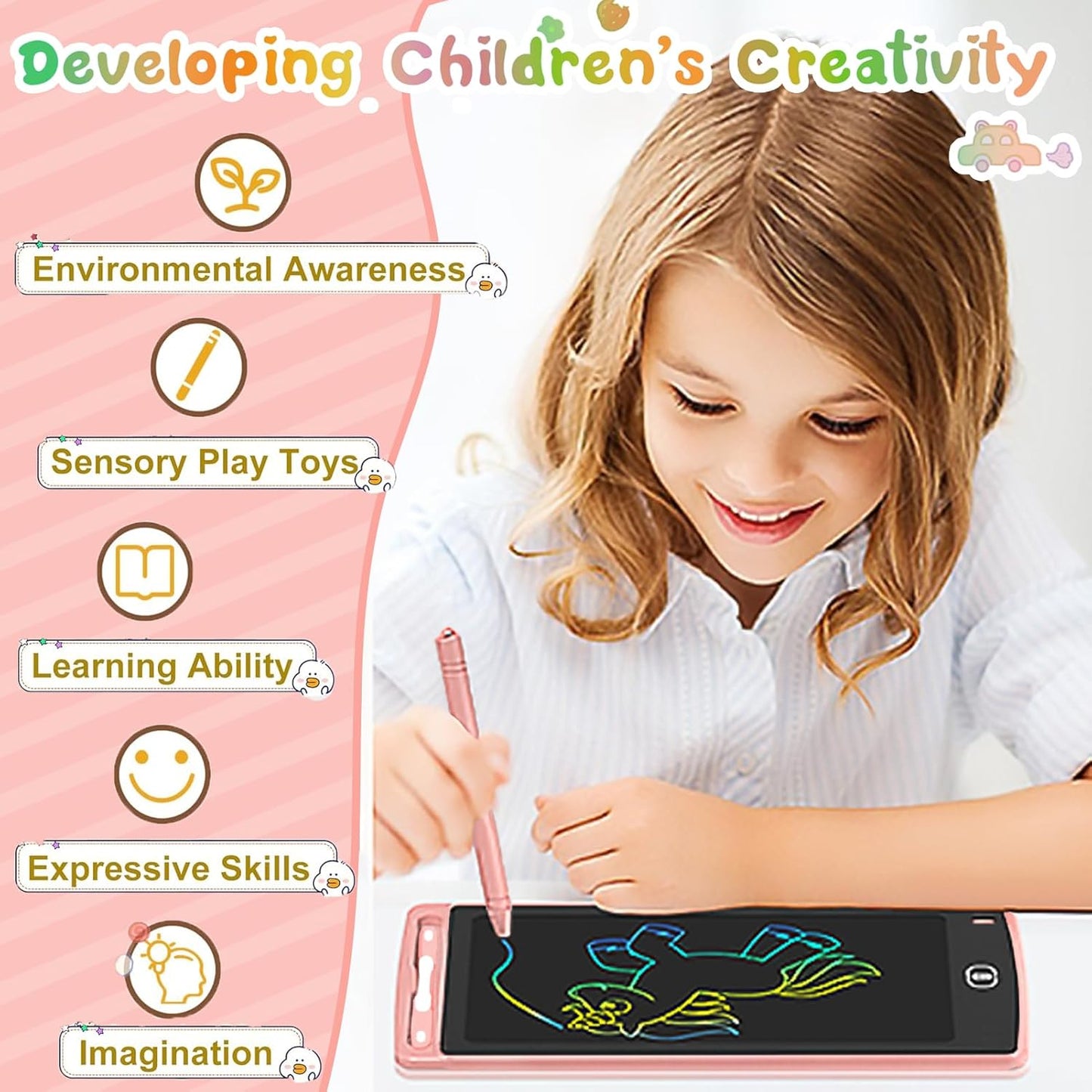 4 Pack LCD Writing Tablets for Kids, 8.5 Inch, Toddler Toys Colorful Doodle Board Birthday Gifts for Ages 3-8 Boys Girls, Drawing Tablet for Learning and Education (Blue Pink Red Black)