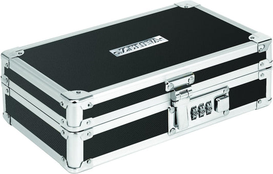 Vaultz Locking Mini Cash Box with Bill and Coin Tray, 8.5 x 2.75 x 5.5 Inches, Black (VZ00304)