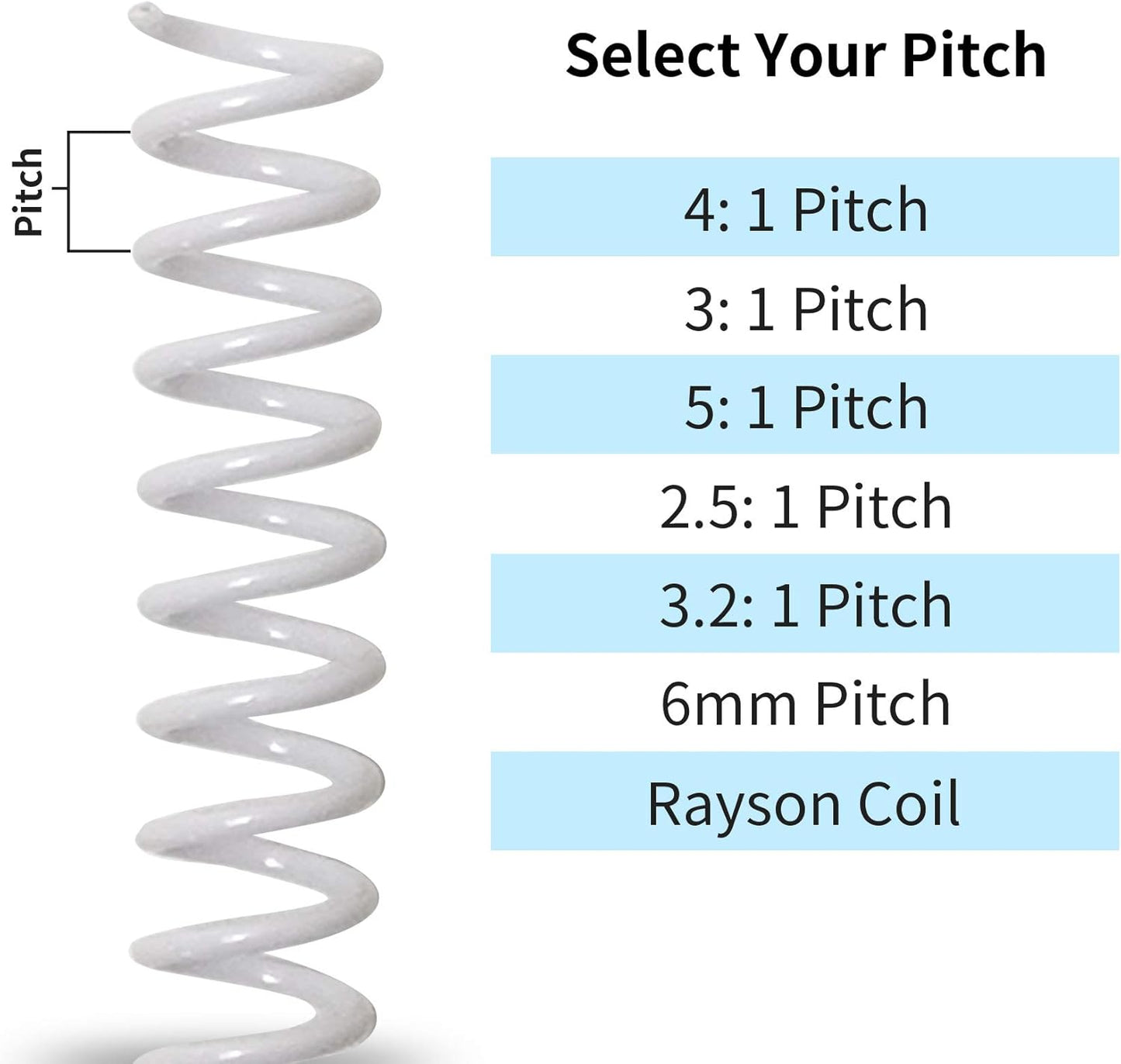 Rayson 3/8" Plastic Spiral Binding Coil, 60 Sheets Capacity, 4:1 Pitch 9.5mm White Coil Binding Spines for Business and Educational Purposes, Pack of 100