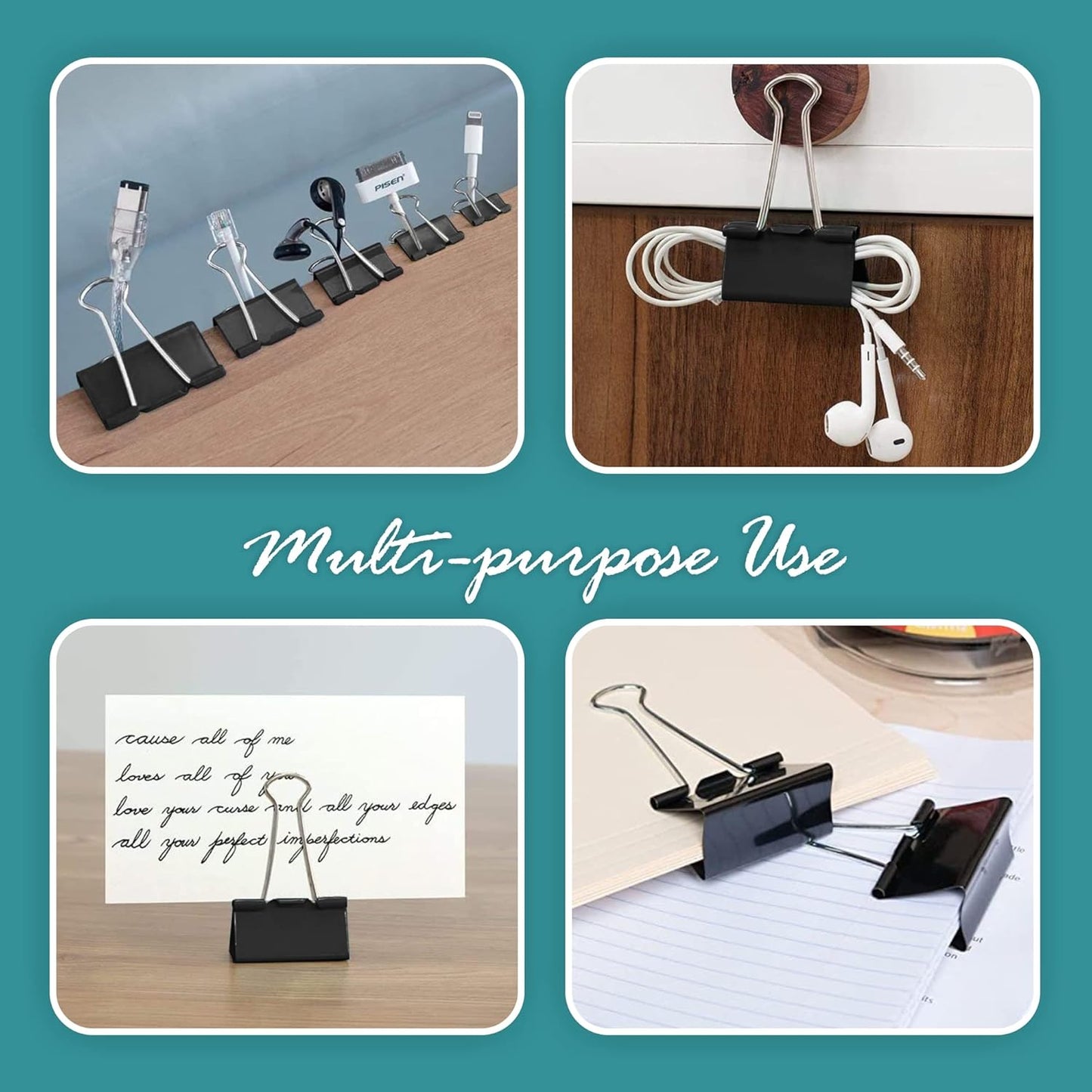 Binder Clips - 24 Mini Binder Clips, 0.6 Inch Black Paper Clamps, File Clip for Home, Office and School Supplies