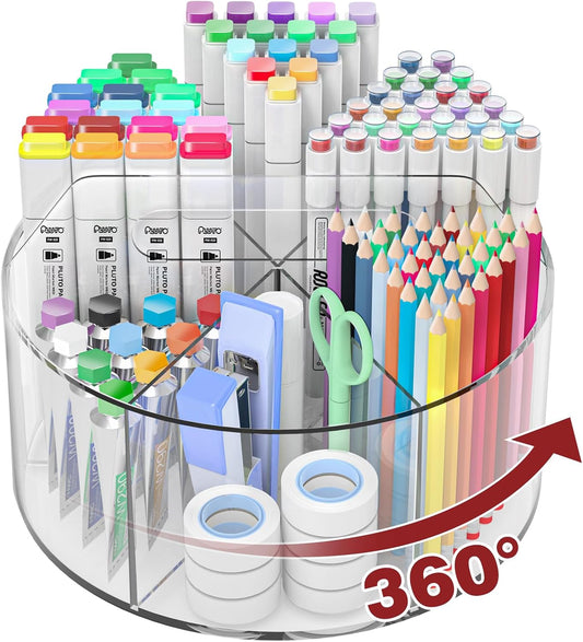 Absonic Acrylic Pen Holder Pencil Organizer, 360-Degree Rotating Pencil Holder, Crayon Organizers for Kids Marker Organizer Caddy Art Supply Kids Desk Organizers for Office Home School