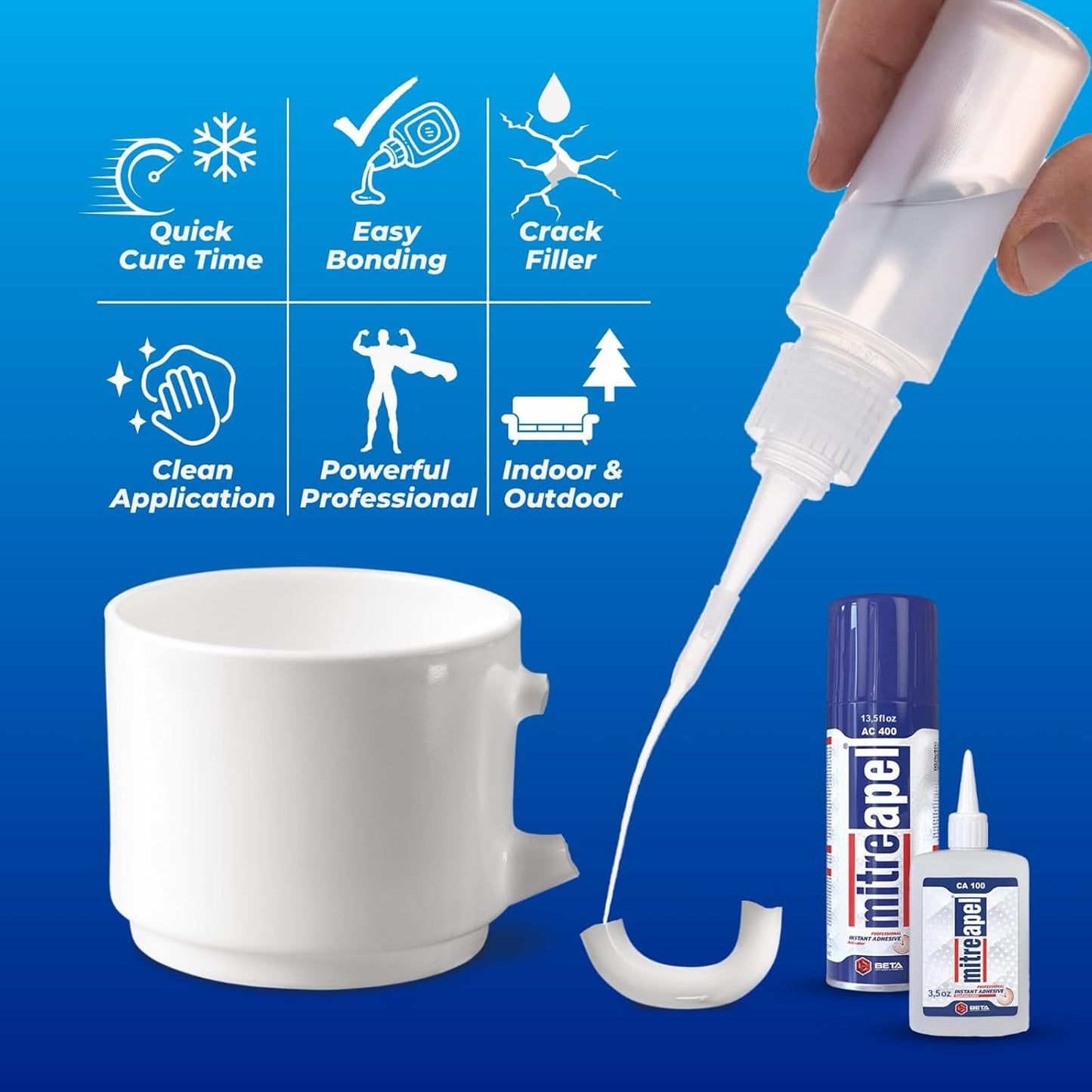 MITREAPEL Super CA Glue (2 x 3.5 oz) with Spray Adhesive Activator (2 x 13.5 fl oz), Cyanoacrylate Super Glue for Plastic, Glass, Ceramic, DIY, 3D Printing with Microtips - 2 Pack