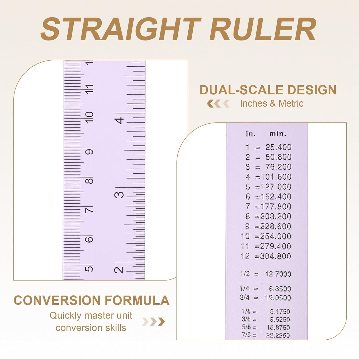 HARFINGTON 4pcs Metal Straight Ruler 30cm Metric SAE Aluminum Alloy Measuring Rulers Scale Tool with Hole for Measure Study Reading Classroom Office, Purple