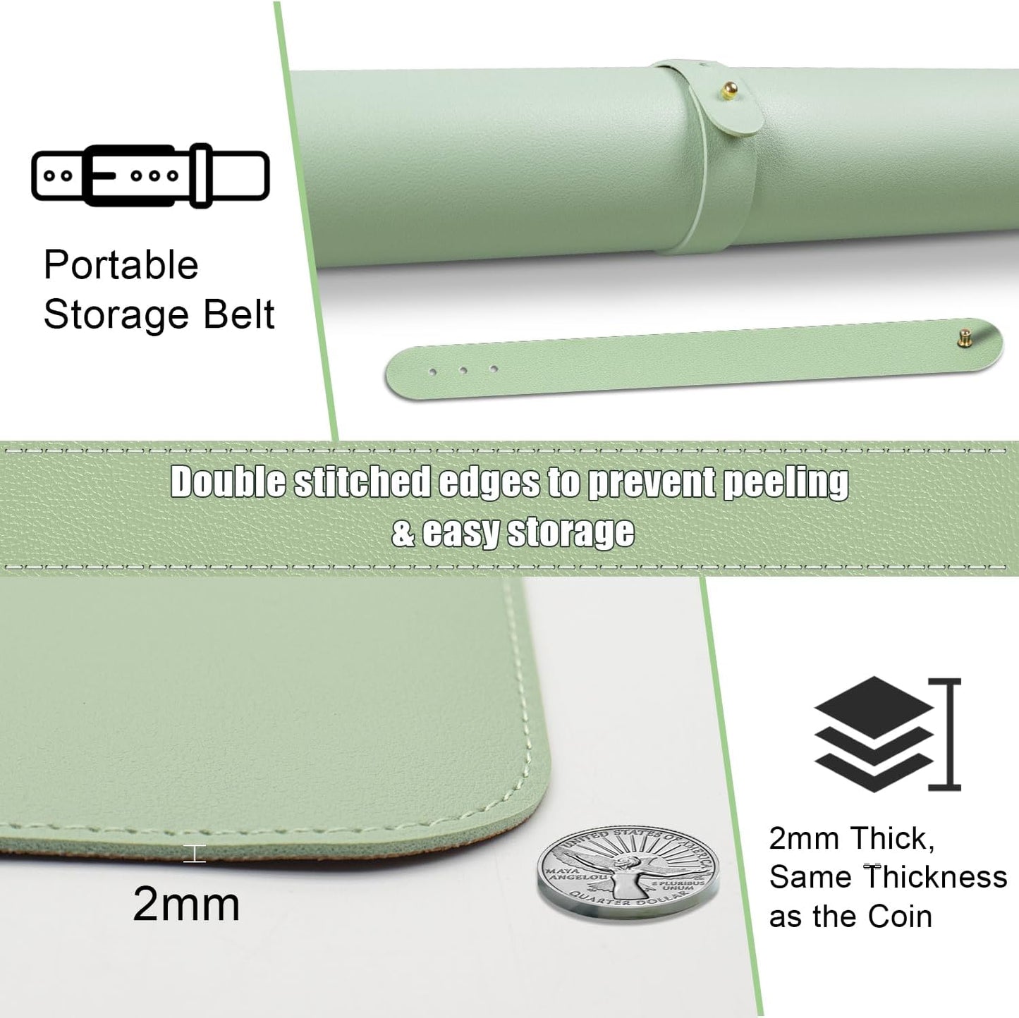 Large Desk Pad 35.4" x 17", Non-Slip Desk Mat with PU Leather & Natural Cork, Waterproof Writing Desk Natural Cork, Computer Mat Desk Protector for Office Home, Light Green