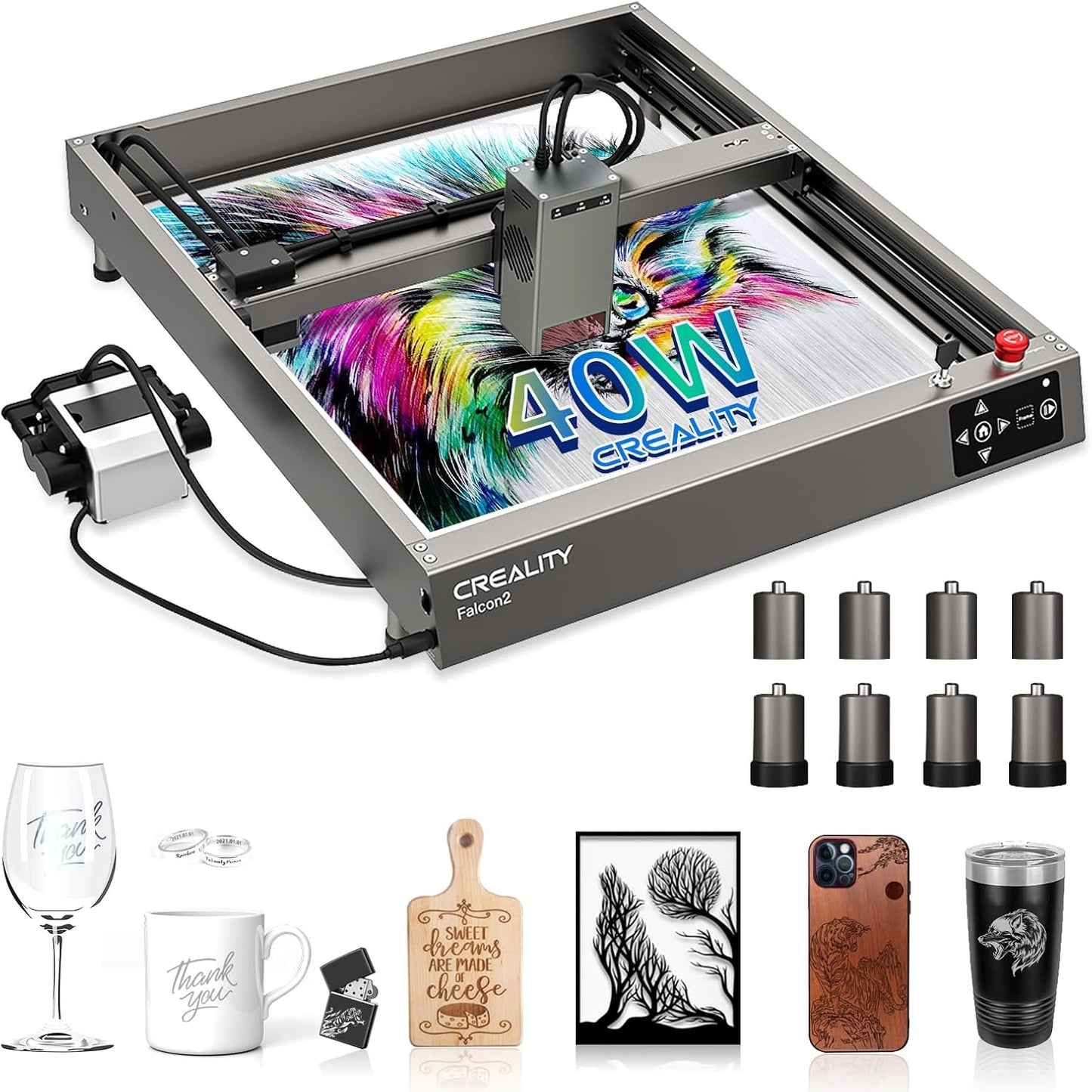Creality Laser Engraver, Falcon2 40W Output Laser Cutter with Air Assist, 25000mm/min Speed & High Accuracy Laser Engraving Machine for Wood and Metal, Acrylic, Leather