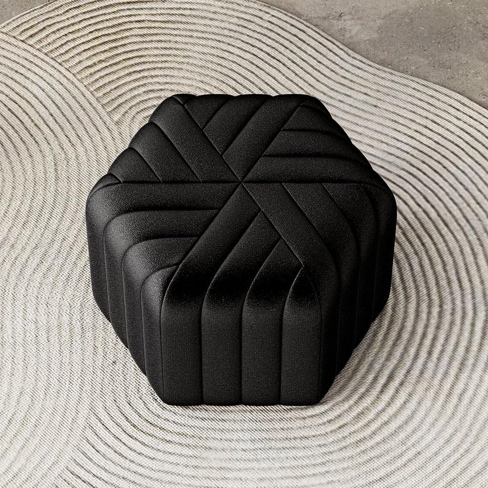 homary 18.5" Hexagonal Pouf Ottoman Upholstered, Velvet Footrest Rest Stools Modern Sofa Footrest Entryway Shoe Changing Stool, Low Coffee Table Footstool for Living Room/Bedroom/Entrway-Black