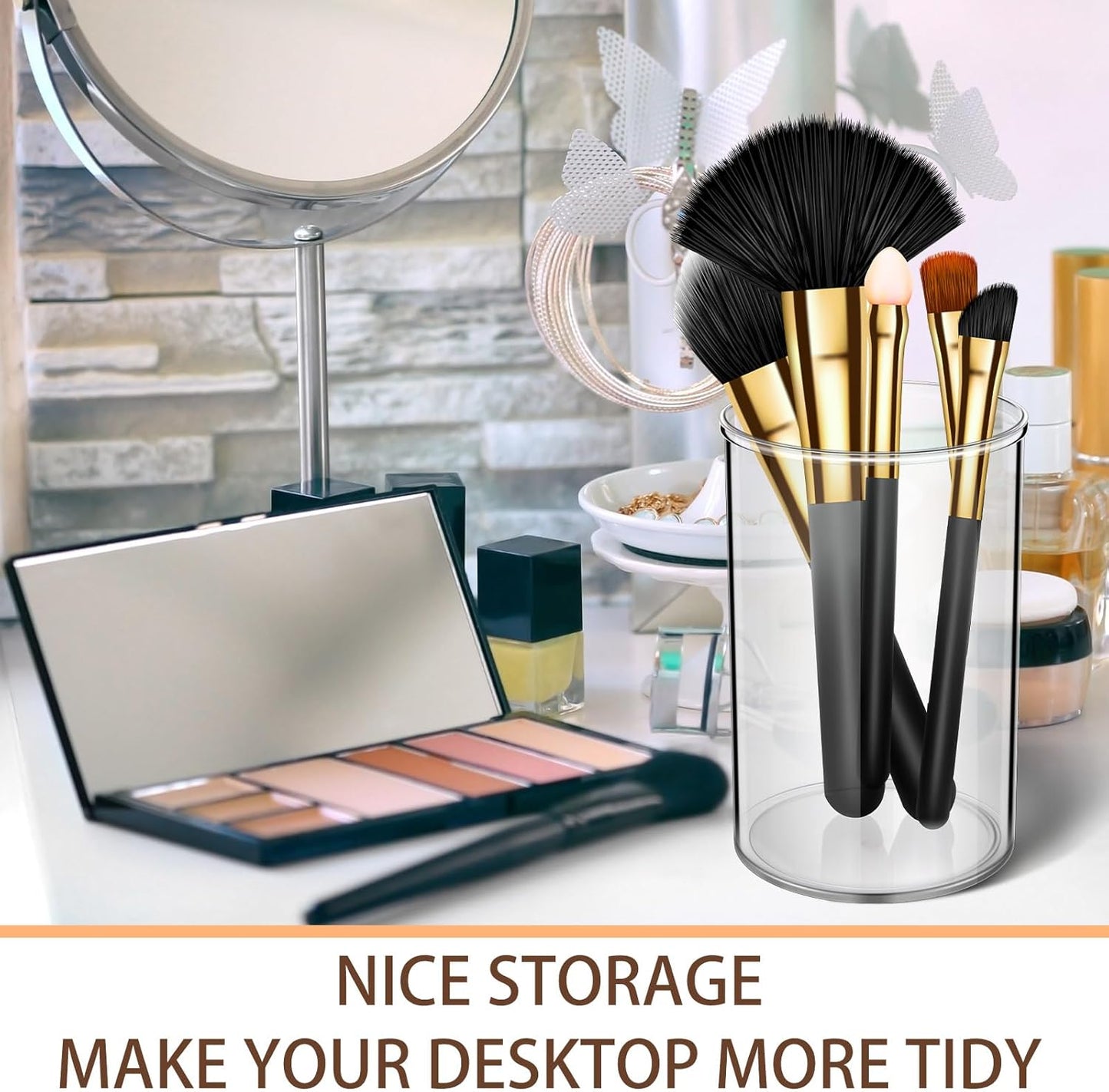 Crtiin 10 Pack Clear Acrylic Pen Holder Makeup Brush Round Pencil Holder for Desk Pen Cups Desk Organizers and Storage Desktop Stationery Organizer for Office School Home Supplies
