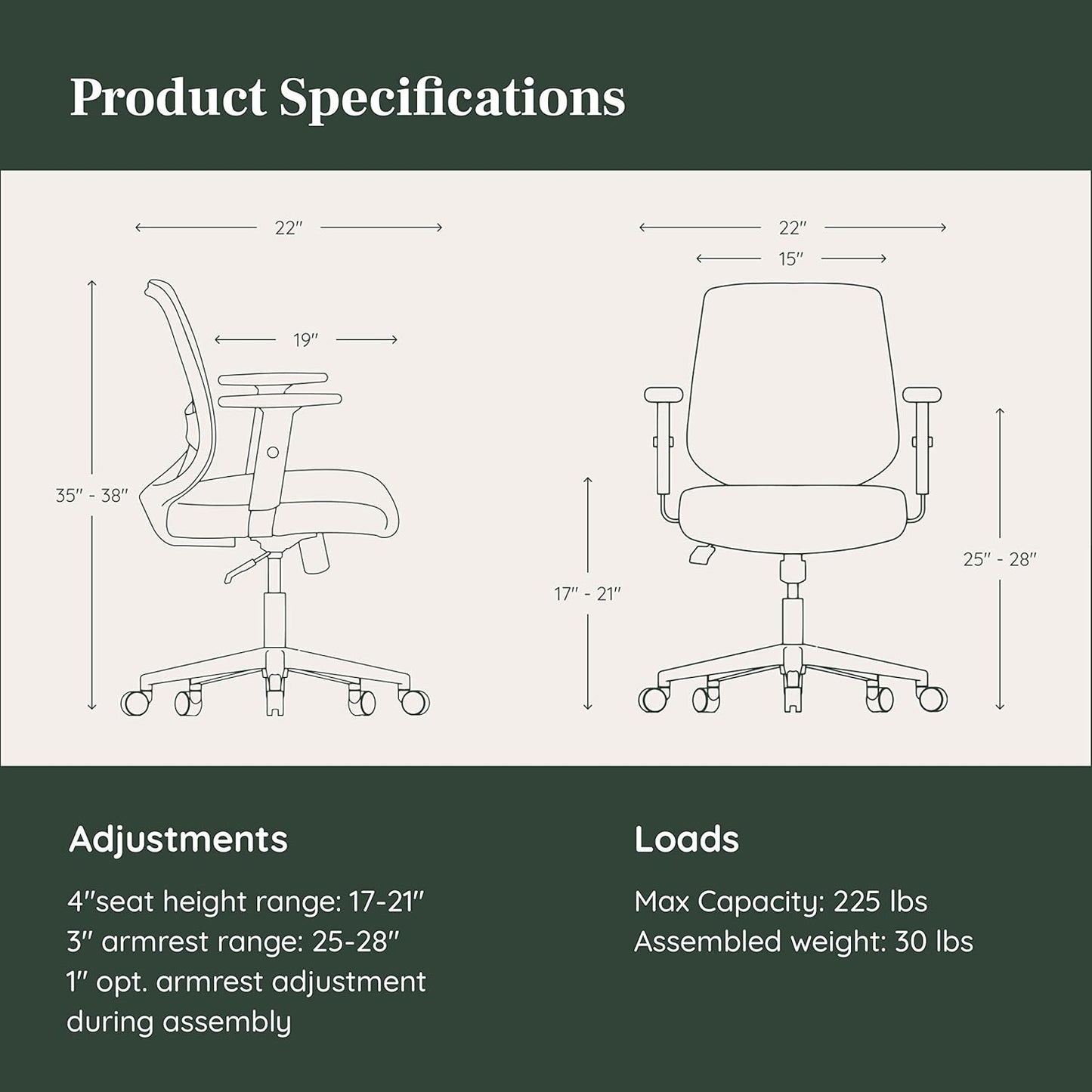 Branch Daily Chair - Computer Office Chair with Swivel, Lumbar Rest, and Adjustable Armrests - Sustainable, Stylish Mesh, & Adjustable Armrests - Comfortable Seating for Improved Posture - Blue