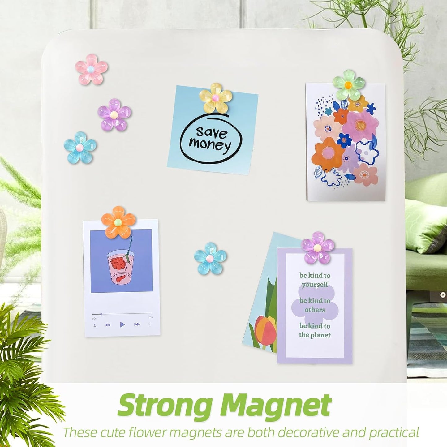Qualsen Fridge Magnets Refrigerator, 12 Pcs Cute Decorative Flower Magnets for Refrigerator, Whiteboard, Locker, Kitchen, Classroom(Glow)