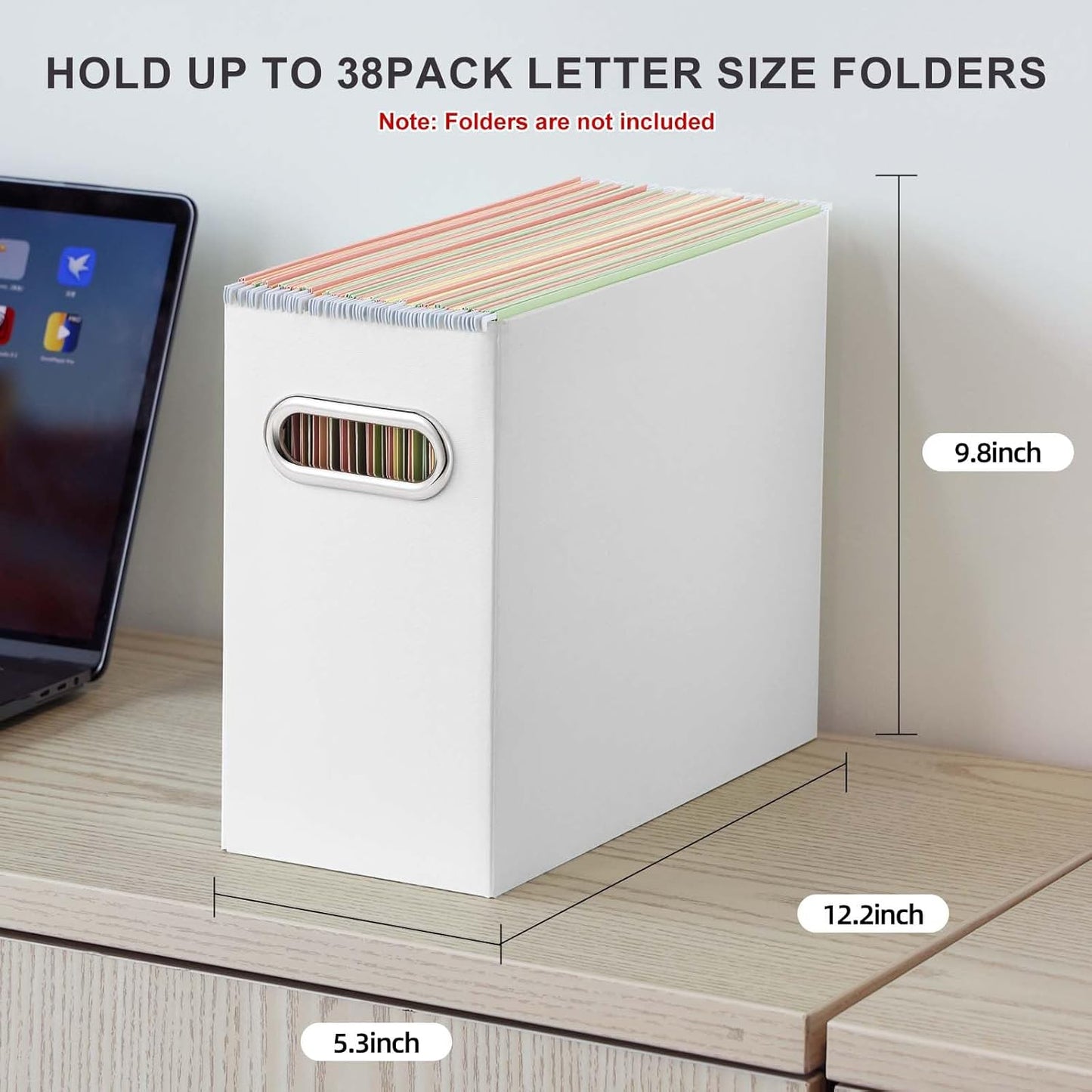 Oterri File Organizer, 8 Packs Small Storage Box, Cardboard File Folder Organizer, Collapsible File Box for Hanging File Folders Letter Size, Portable Filing Organizer with Handle (White