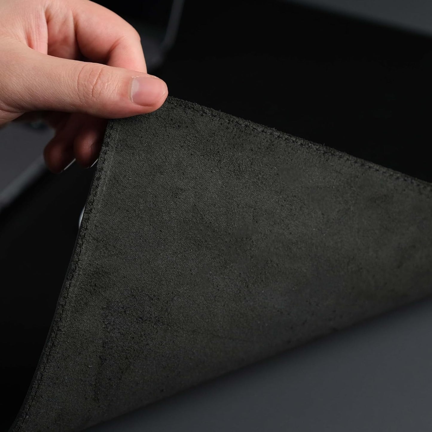 Jersey Genuine Calfskin Leather Desk Pad, Office Desk Mat with Non-Slip Bottom, Smooth Surface for Mouse & Keyboard, Desk Protector (14.6x31.5 inches) (Black)