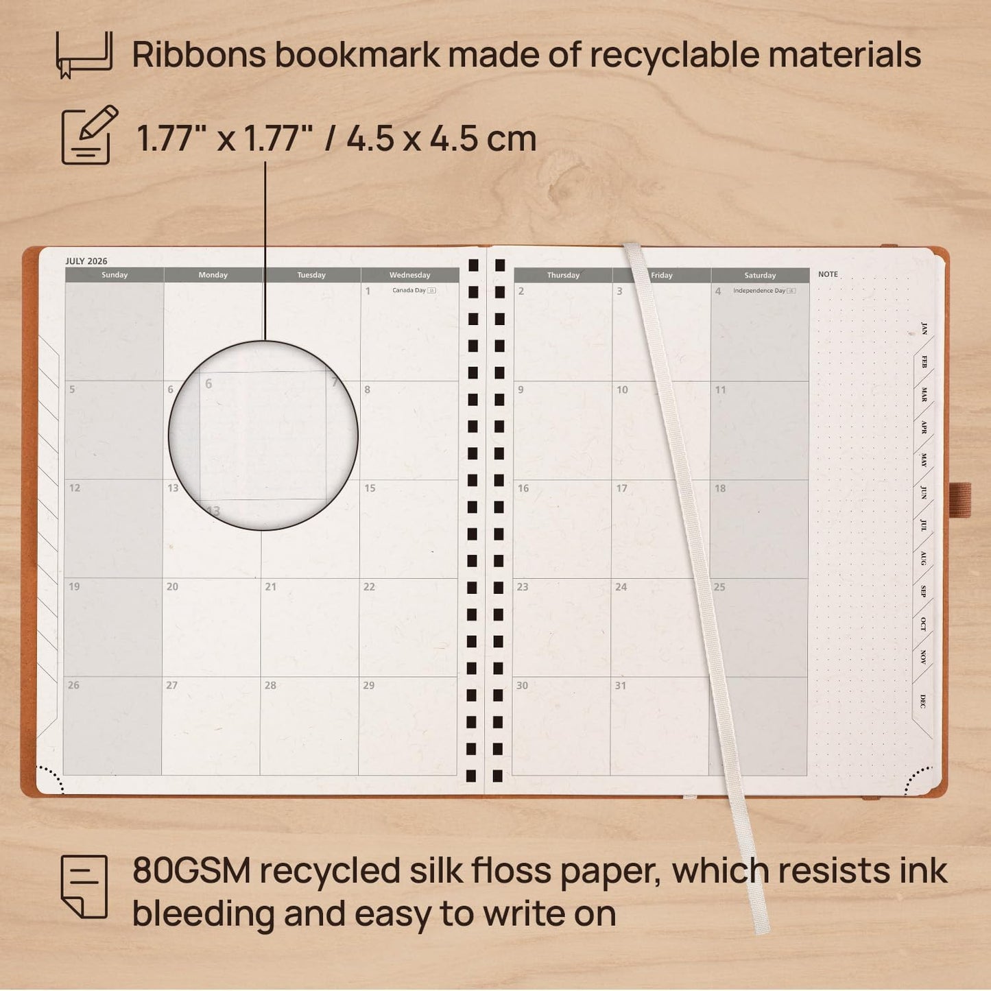 POPRUN 2026 Planner - 2026 Recycled Weekly Planner [Italian Regenrated Leather - Medium Size 8.5'' x 10.5''] - 2026 Weekly Planner with Hourly Schedule, Monthly Tabs-26-WERK7-DST - Desert Brown