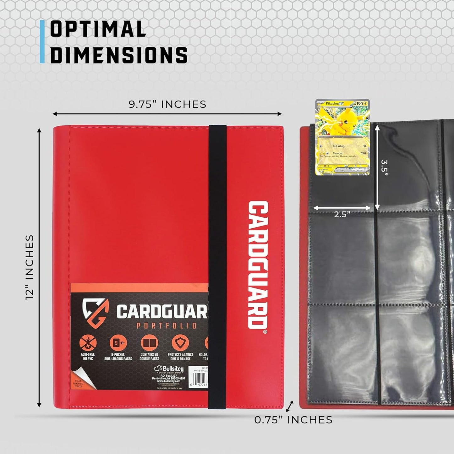 Trading Card Binder Pro-Folio – 9 Pocket Binder - Side-Loading Album, Durable & Acid-Free Storage for Pokémon, YuGiOh, MTG, TCG, Game & Sports Cards, Red