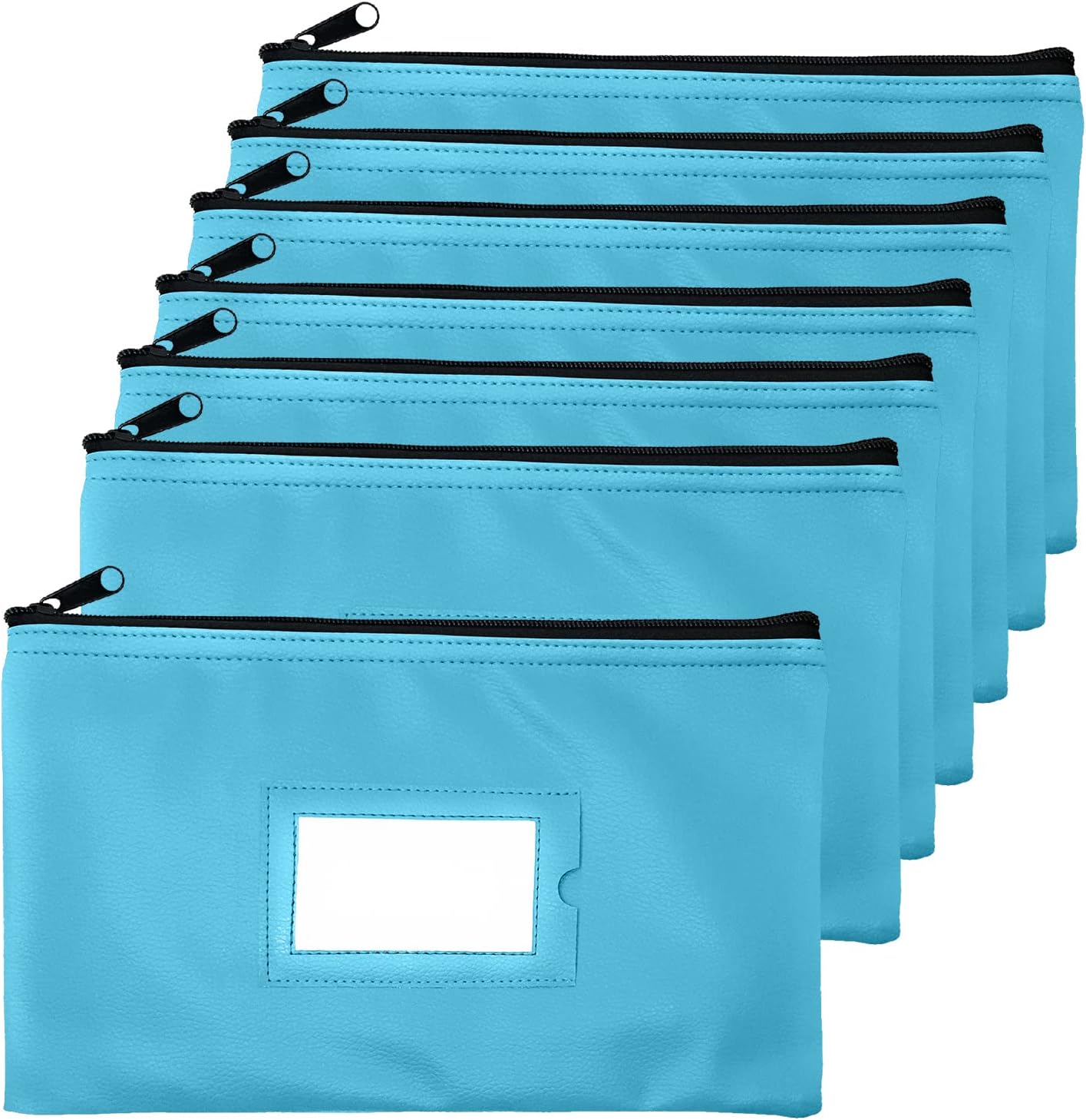 Money Bank Deposit Bag with Zipper | 11x6 inch | Light Blue | Durable Leatherette Money Cash Coin Check Wallet Pouch for Men & Women with Framed ID Window and Blank Card | by GIDABRAND (7)