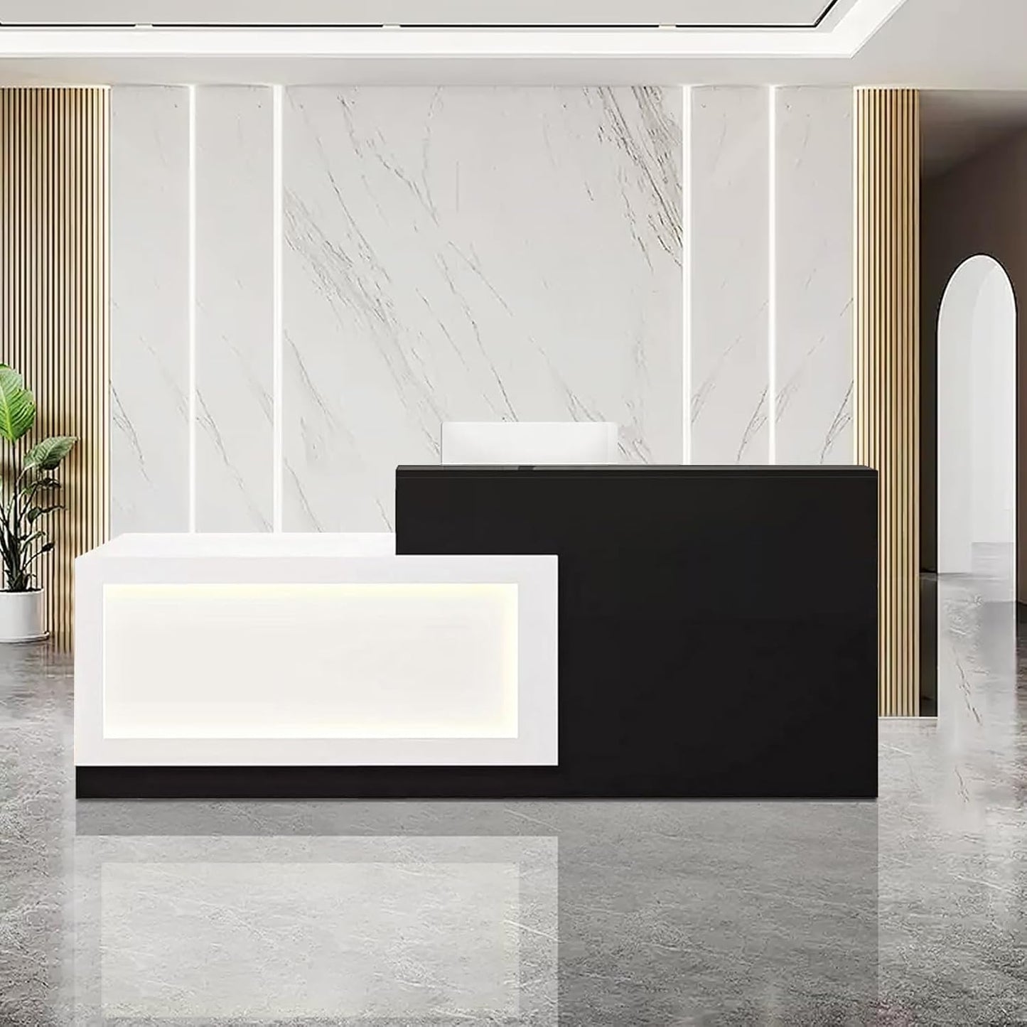 Modern Reception Desk with Counter and Drawer Office Front Desk with Cabinet Wooden Commercial Reception Table Checkout Counter for Retail Salon Lobby Black and White Left 79inch/200cm