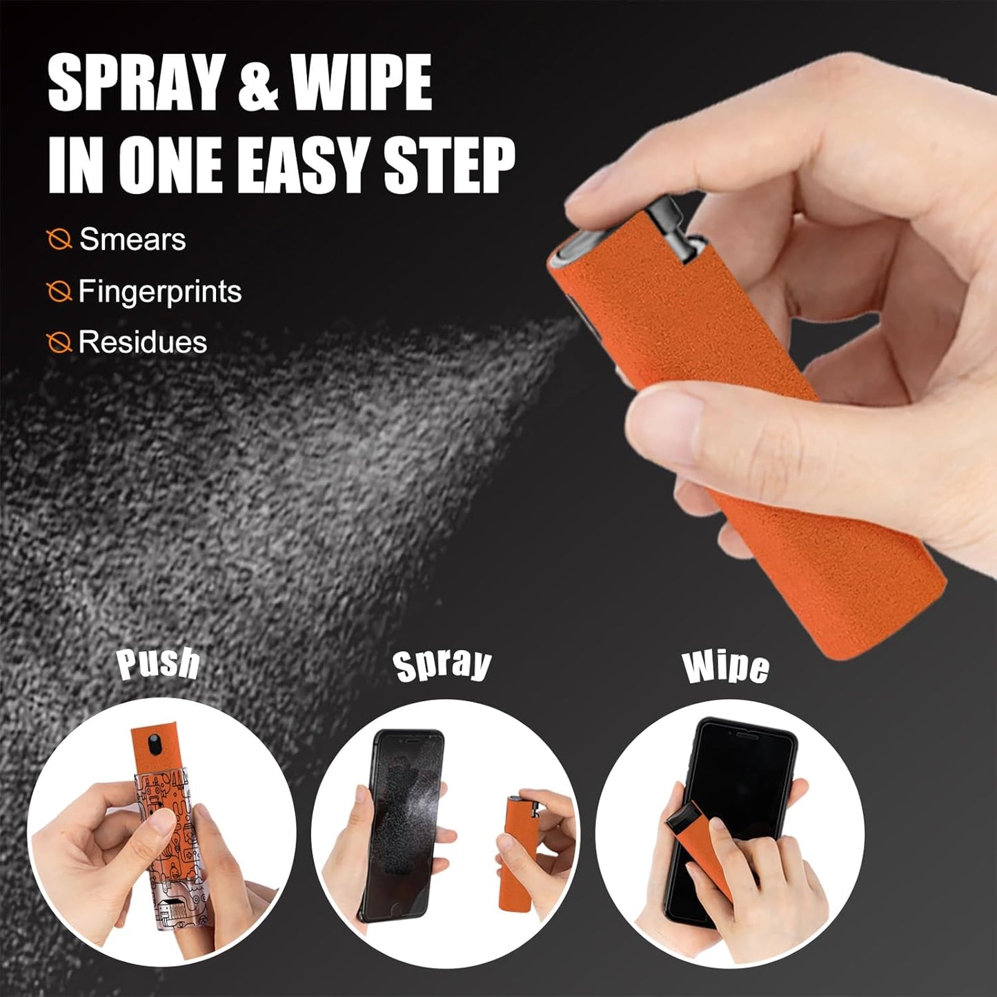 walrfid Car Screen Cleaner, Computer Screen Cleaner Spray and Wipe, Laptop Cleaning Mist Kit for Electronic iPad, iPhone, Phone, MacBook, TV, Tablet Display, with Graffiti Case