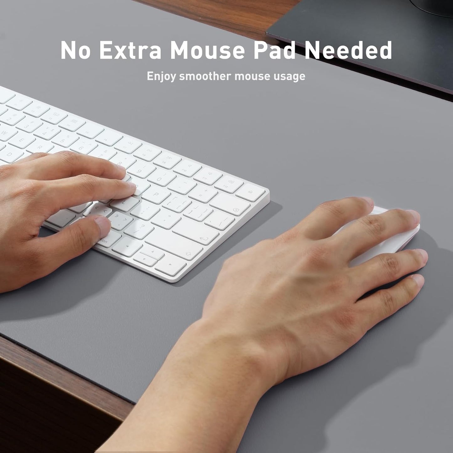 Aothia Leather Desk Pad Protector, Mouse Pad, Office Desk Mat, Non-Slip PU Leather Desk Blotter, Laptop Desk Pad, Waterproof Desk Writing Pad for Office and Home (23.6" x 13.7", Light Grey)