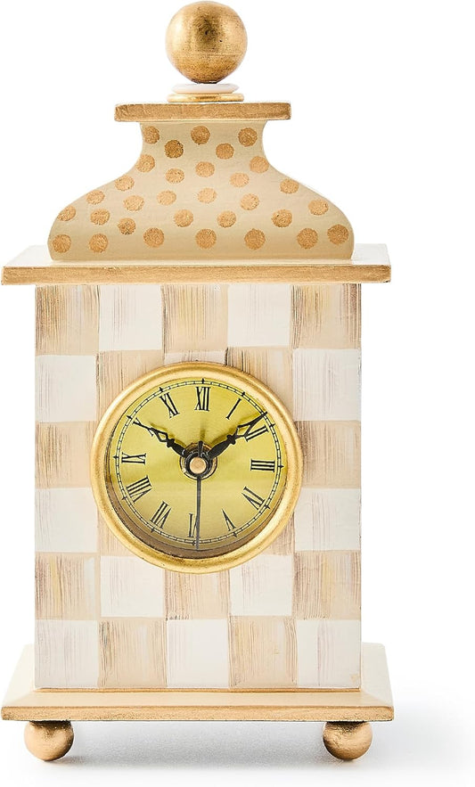 MACKENZIE-CHILDS Desk Clock, Retro Analog Clock for Room Decor, Brown-and-White Mocha Check