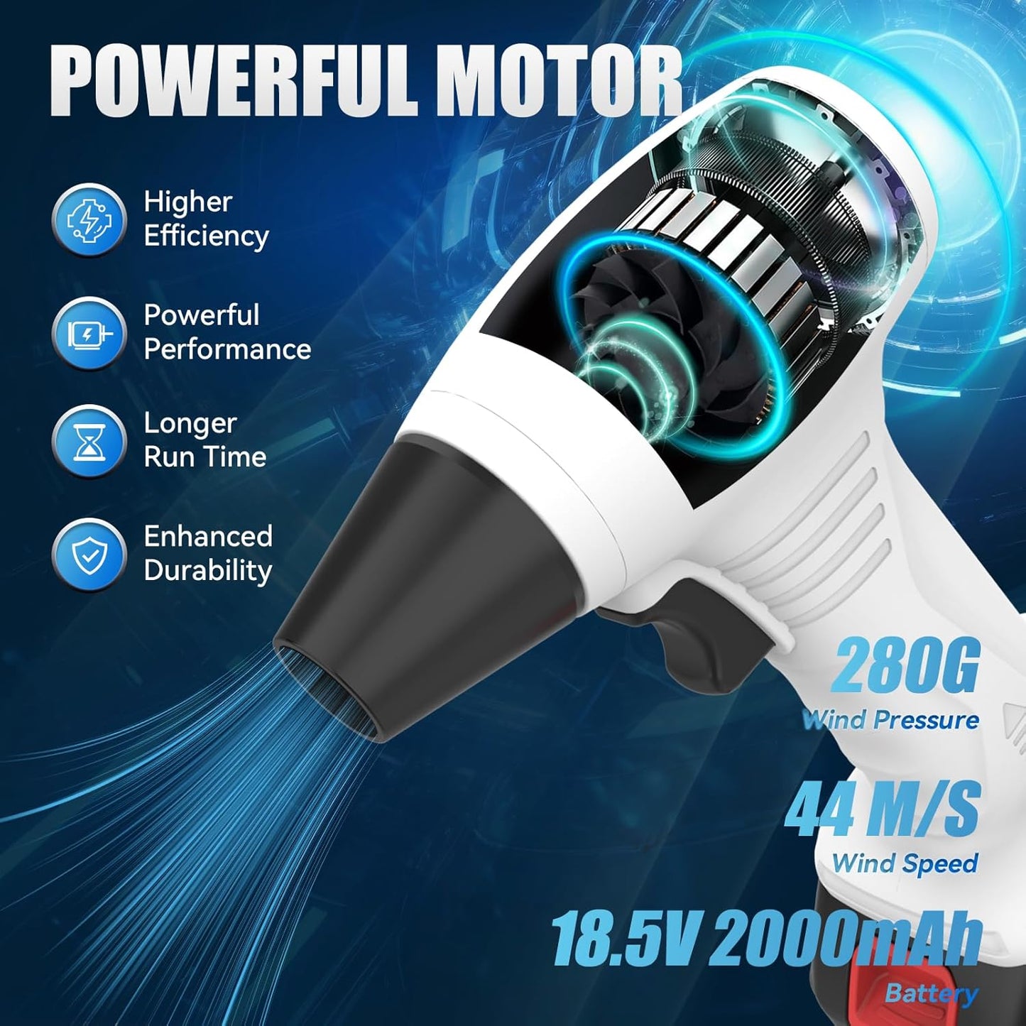 Leaf Blower Cordless, Portable Handheld Blowers with 18.5V 2.0Ah Battery and Charger, Electric Leaf Blower for Dust Snow Blowing, Lawn Care, Patio, White