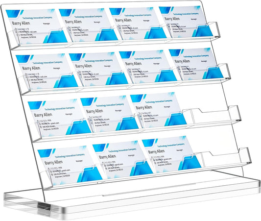 Business Card Holder for Desk 16 Slots Freestanding Acrylic Business Card Holder Display Stand Multiple Organizer for Office Meeting Exhibition Home
