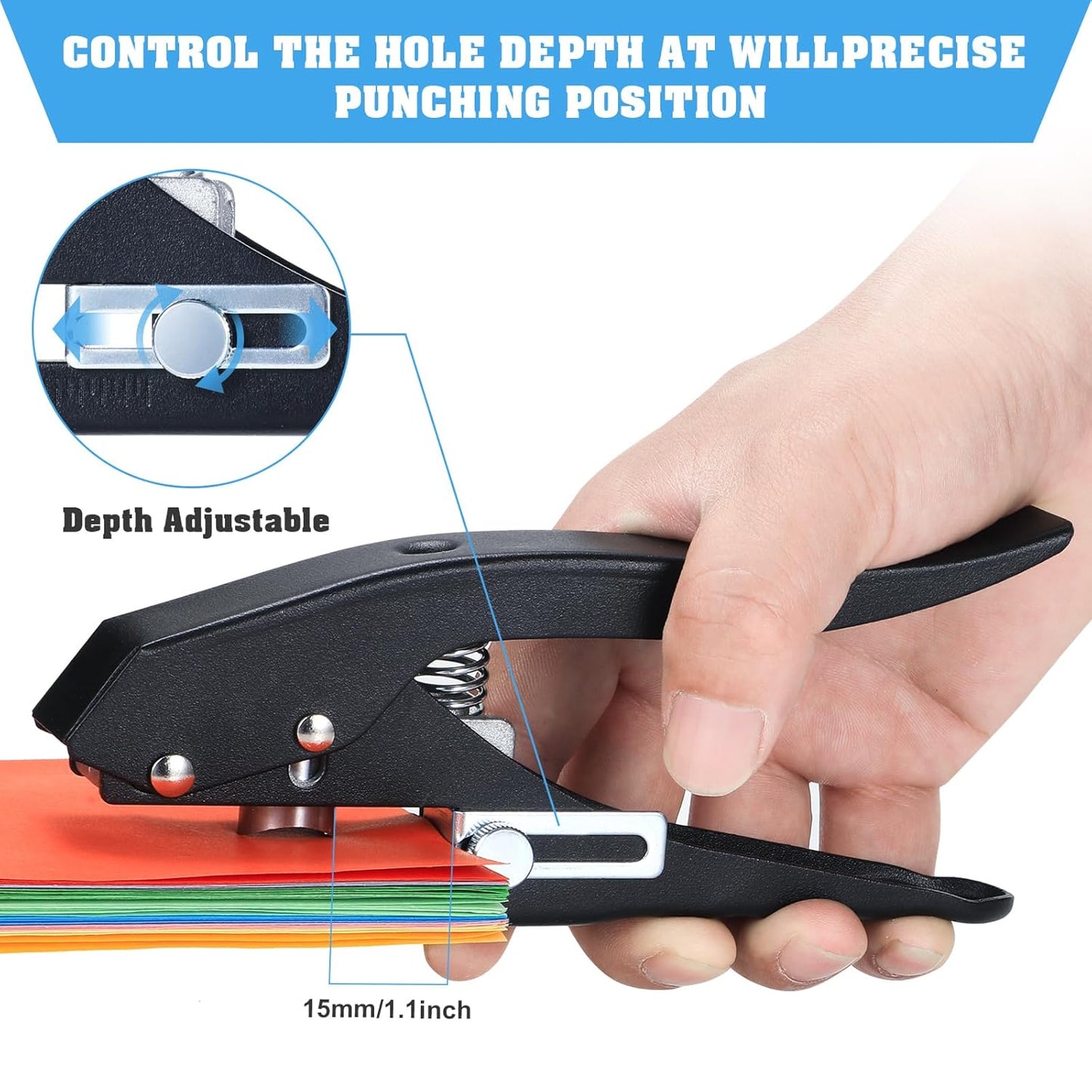 Hole Punch,Heavy Duty Hole Puncher Single,Paper Punch Portable Hand Held Long Hole Punch for Paper Cards Plastic Cardboard (12MM)