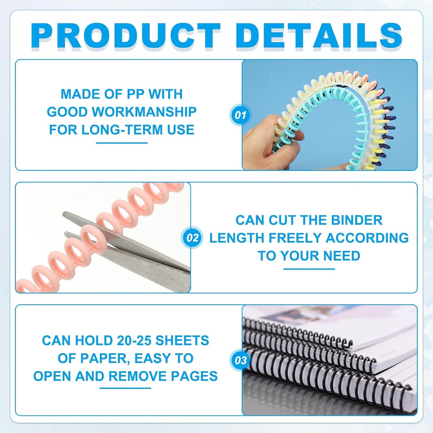 PATIKIL 8.5mm(0.3") Spiral Binder Ring,10 Pcs 30 Rings 25 Sheet Capacity Comb Binding Spines for Binding Paper Sheets Notebook Calendar Picture Album, Dark Blue