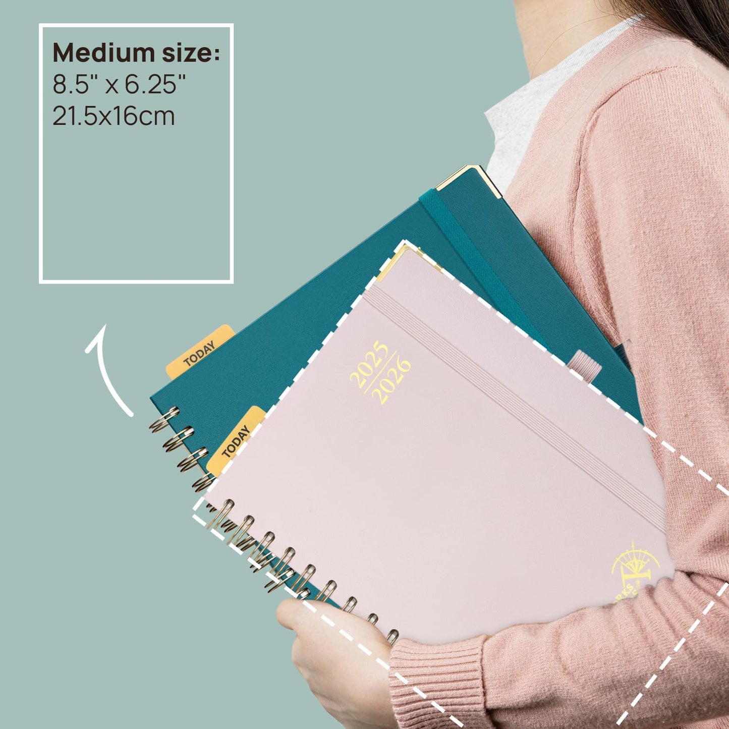 POPRUN Monthly Planner 2025-2026 Spiral Hardcover (6.25'' x 8.5''), 18 Months Calendar (Jul.2025 - Dec.2026)- 2 Pages per Month with Dotted Note Pages, Sunday Start, Laminated Tab - Light Yellow