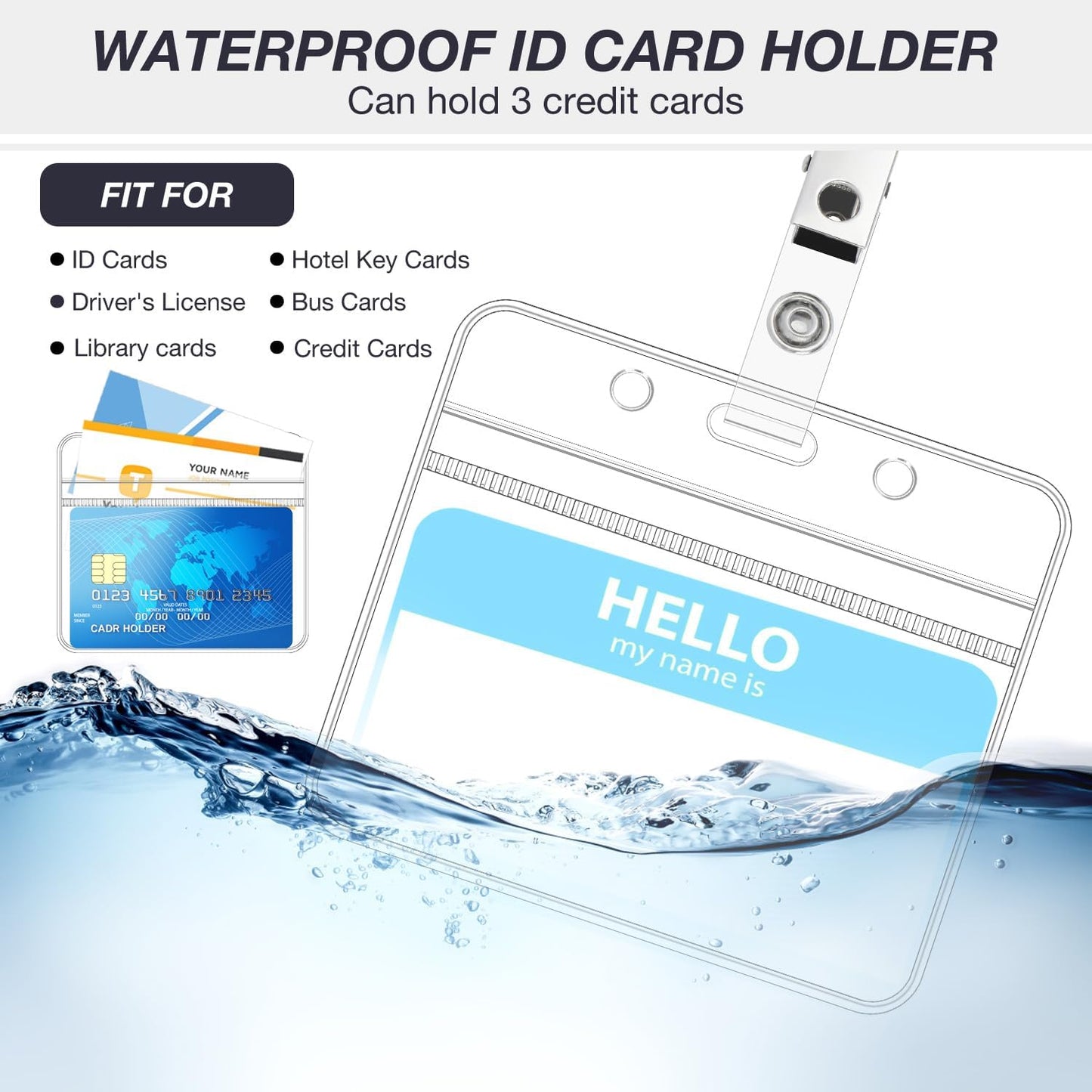 15 Pcs Badge Holders with Clip Extra Thick Clear Name Badge Holders Card Holder Plastic Horizontal Name Tag Holder with Waterproof Resealable Zip