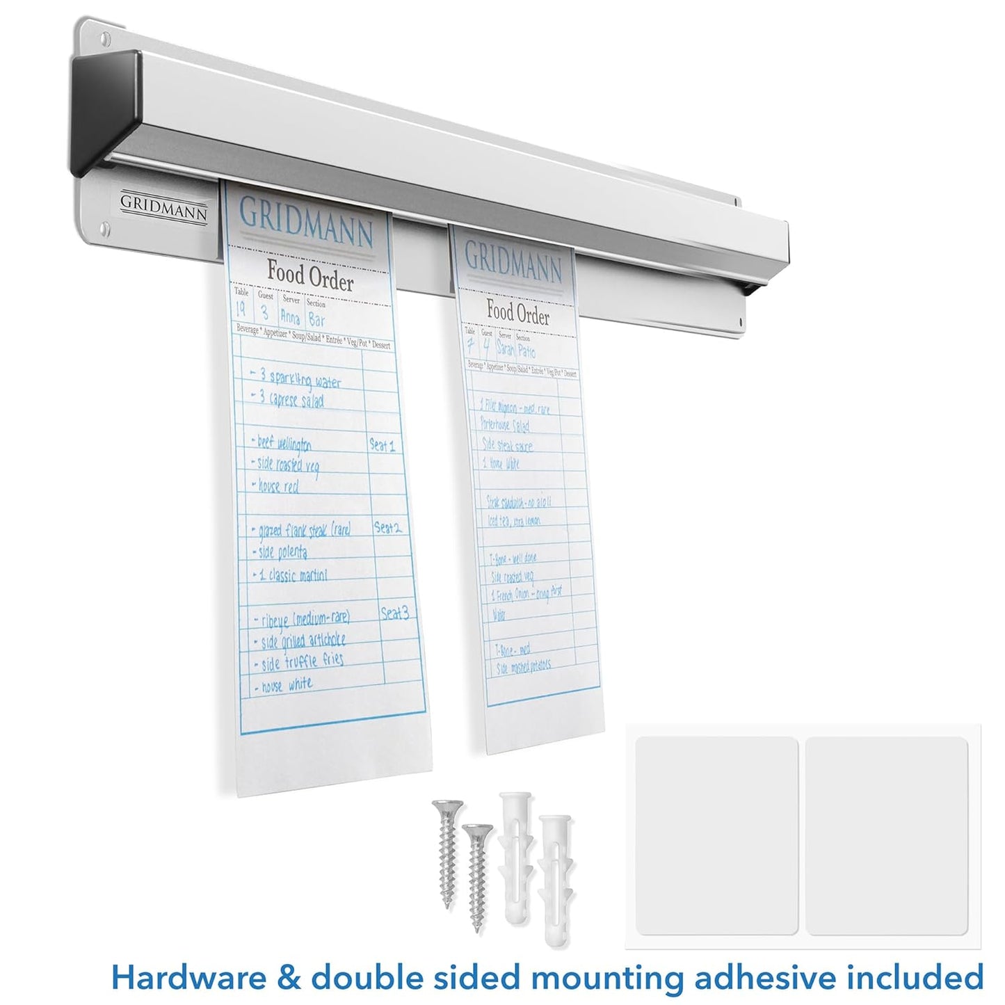 GRIDMANN 18-inch Slide Check Rack, Aluminum Restaurant Ticket Holder for Commercial Kitchen Food Orders