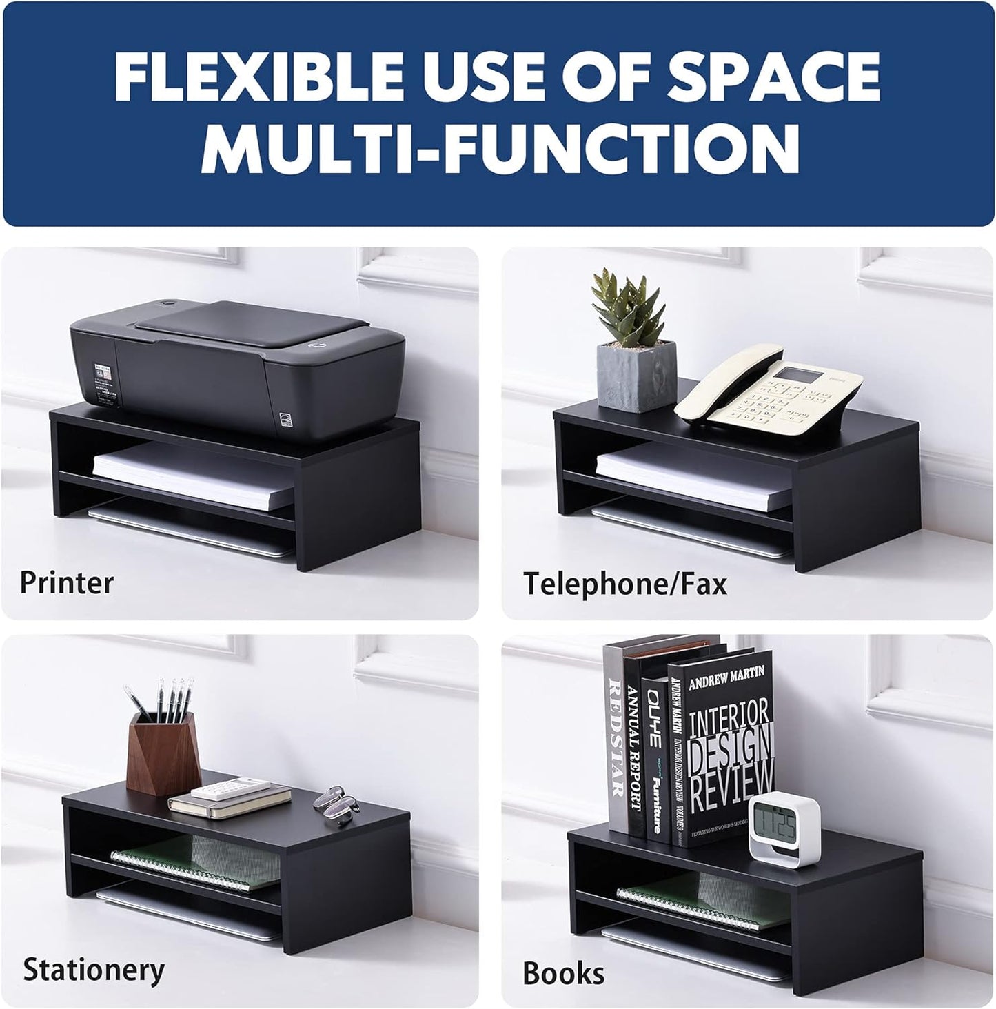 FITUEYES Monitor Stand - 2 Tier Computer Monitor Riser with 21.3 Inch Shelf, Wood Desktop Stand for Laptop Computer Screen, Desk Organization, Office Supplies
