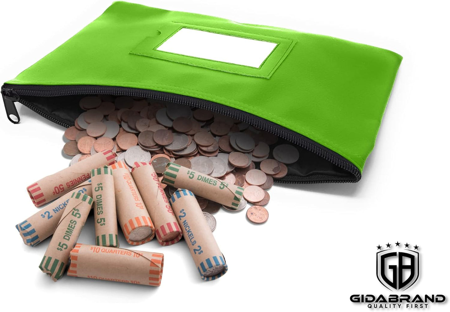 Money Bank Deposit Bag with Zipper | 11x6 inch | Light Green | Durable Leatherette Money Cash Coin Check Wallet Pouch for Men & Women with Framed ID Window and Blank Card | by GIDABRAND (5)