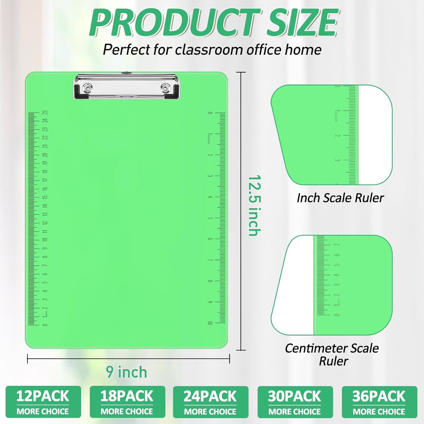 Plastic Clipboards, PANDRI 36 Pack Clear Colored Clipboards, Low Profile Clip Board 12.5 x 9 Inch Standard Letter Size, Office Supplies Classroom Teacher