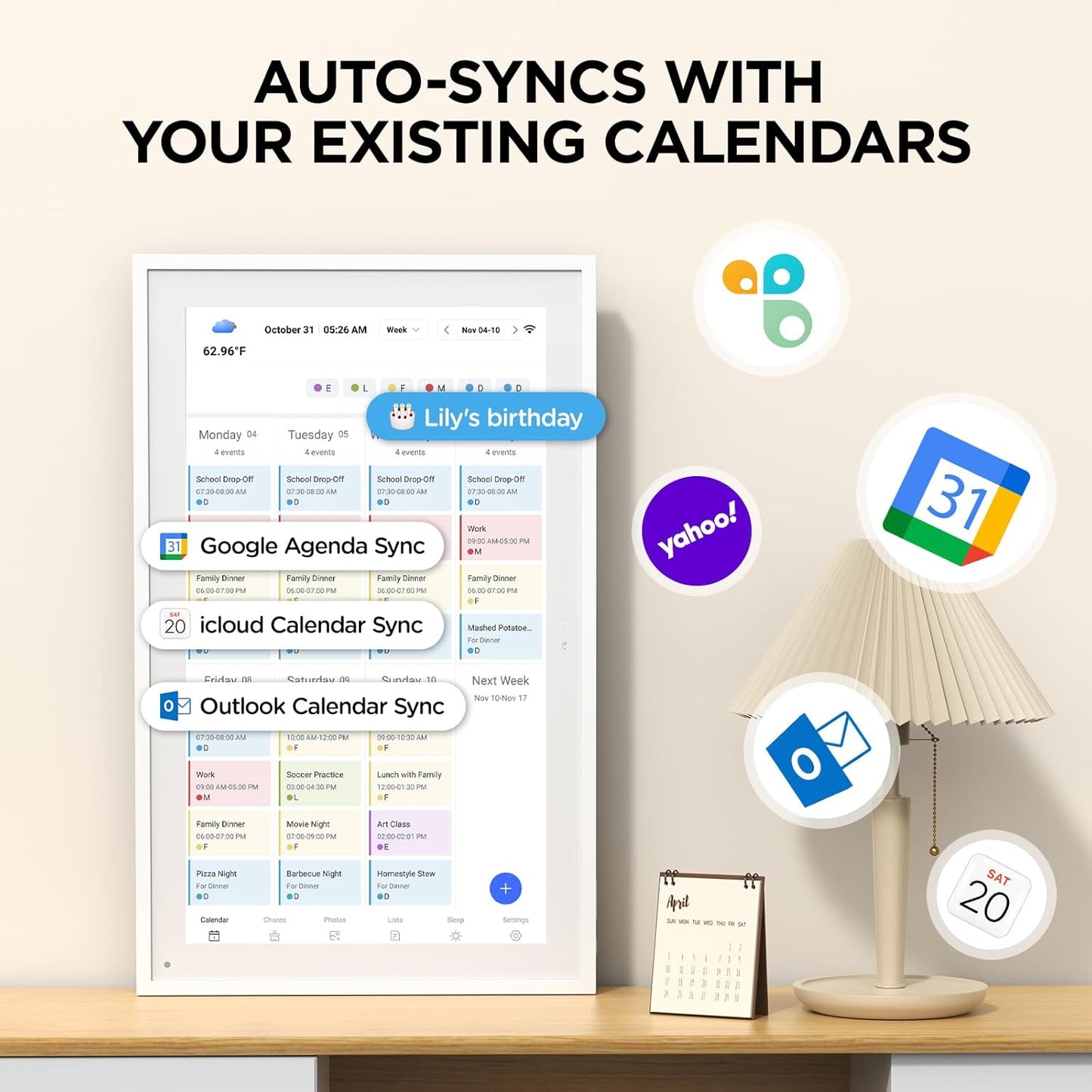 10.1 Inch Smart Digital Calendar, Electronic Desk Calendar, 1920 * 1080 IPS Full HD Touch Screen Display for Family Meal Planner Support - Streamline Household Organization