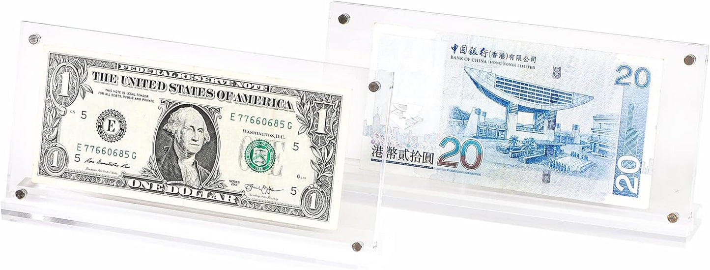 IEEK Acrylic Dollar Bill Frame Currency Holder Clear Paper Money Holders for Collectors Currency Ticket Protector Dollar Bill Display Stand,7.3 x 3.5 Inch,2 Pack