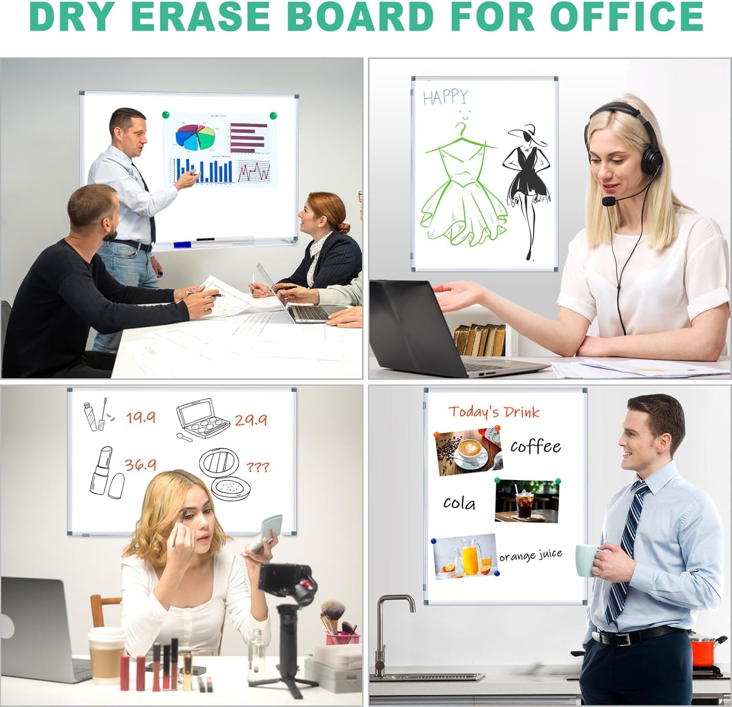 H-Qprobd 4' x 3' Whiteboard Dry Erase White Board for Wall 48x36 (2pcs) Magnetic Boards for Office Classroom & Home, Small Wall Whiteboard Including 6 Markers, 20 Magnets, 2 Erasers