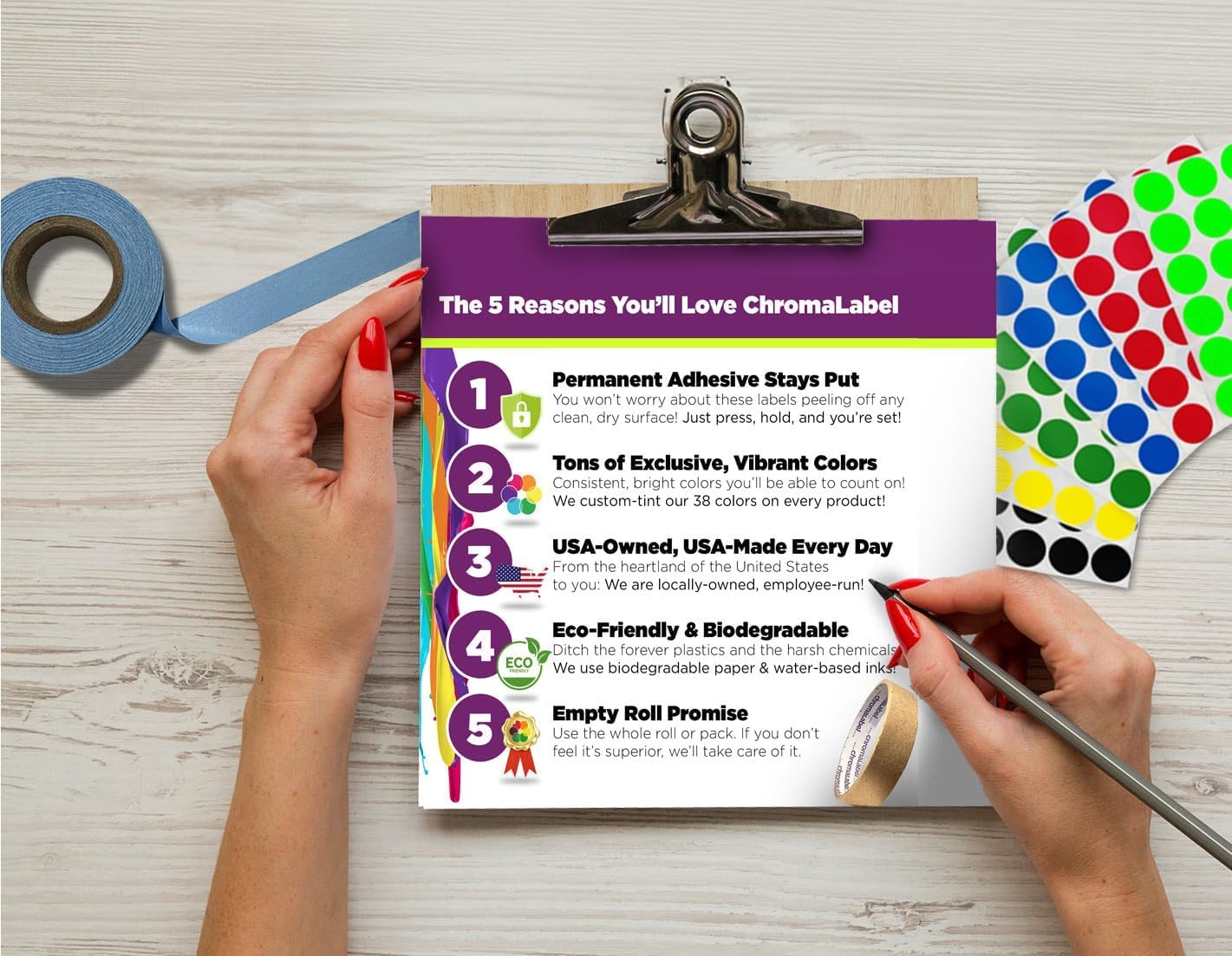ChromaLabel 3 Inch Circle Sticker Labels, High Visibility Round Colored Stickers, Permanent Adhesive Labels - 500 Sticky Dots per Roll, Fluorescent Red Orange Sticker Dots