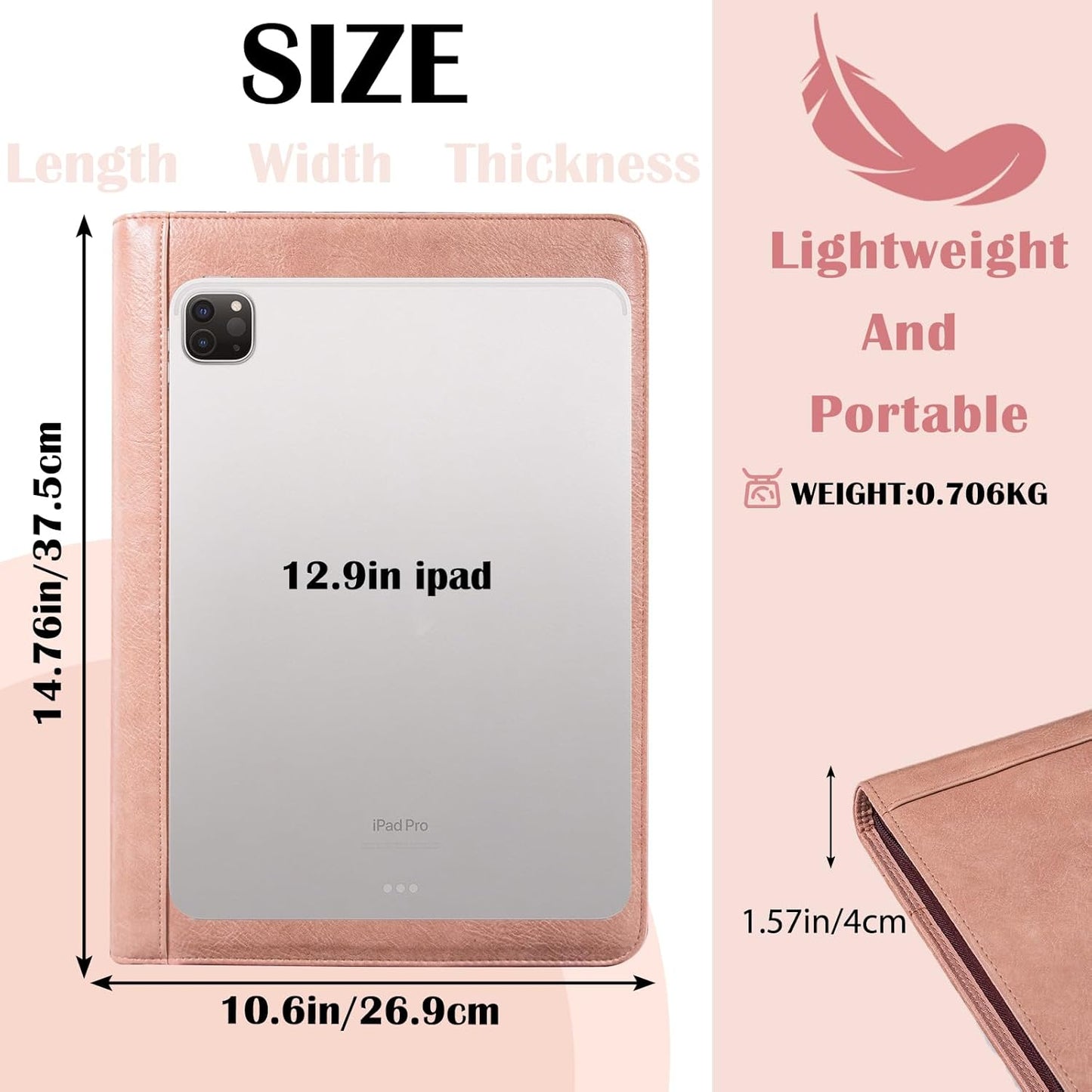 Calfinder Personalized Padfolios Portfolio Binder,3 Ring Leather Binder with Zipper,Professional Padfolios for Women&Men, Business Portfolio Organizer for Resume, Leather Folder for Ipad