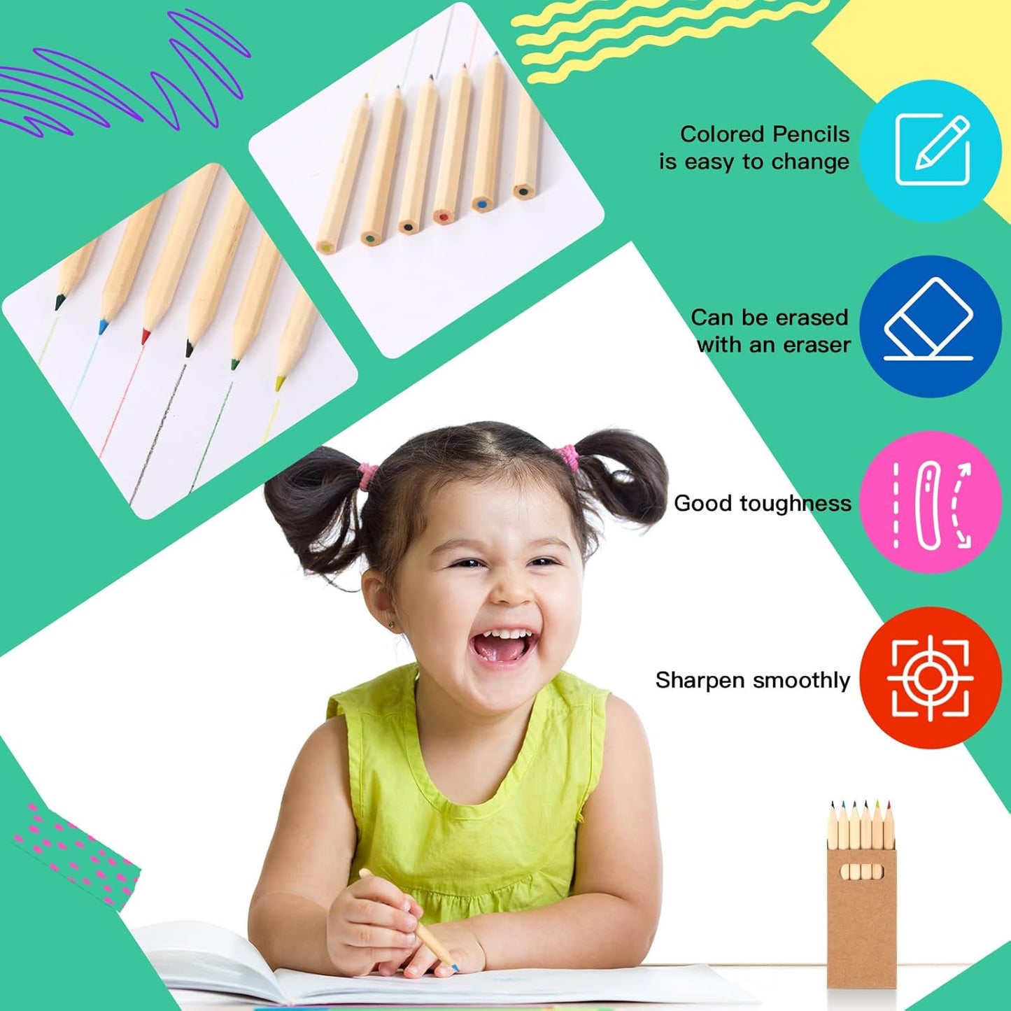Faccito 300 Packs Mini Drawing Colored Pencils for Kids 3.5 Inch Portable Short Fat 6 Different color Pre Sharpened Pencils in Bulk for Children Painting Classroom School Supplies
