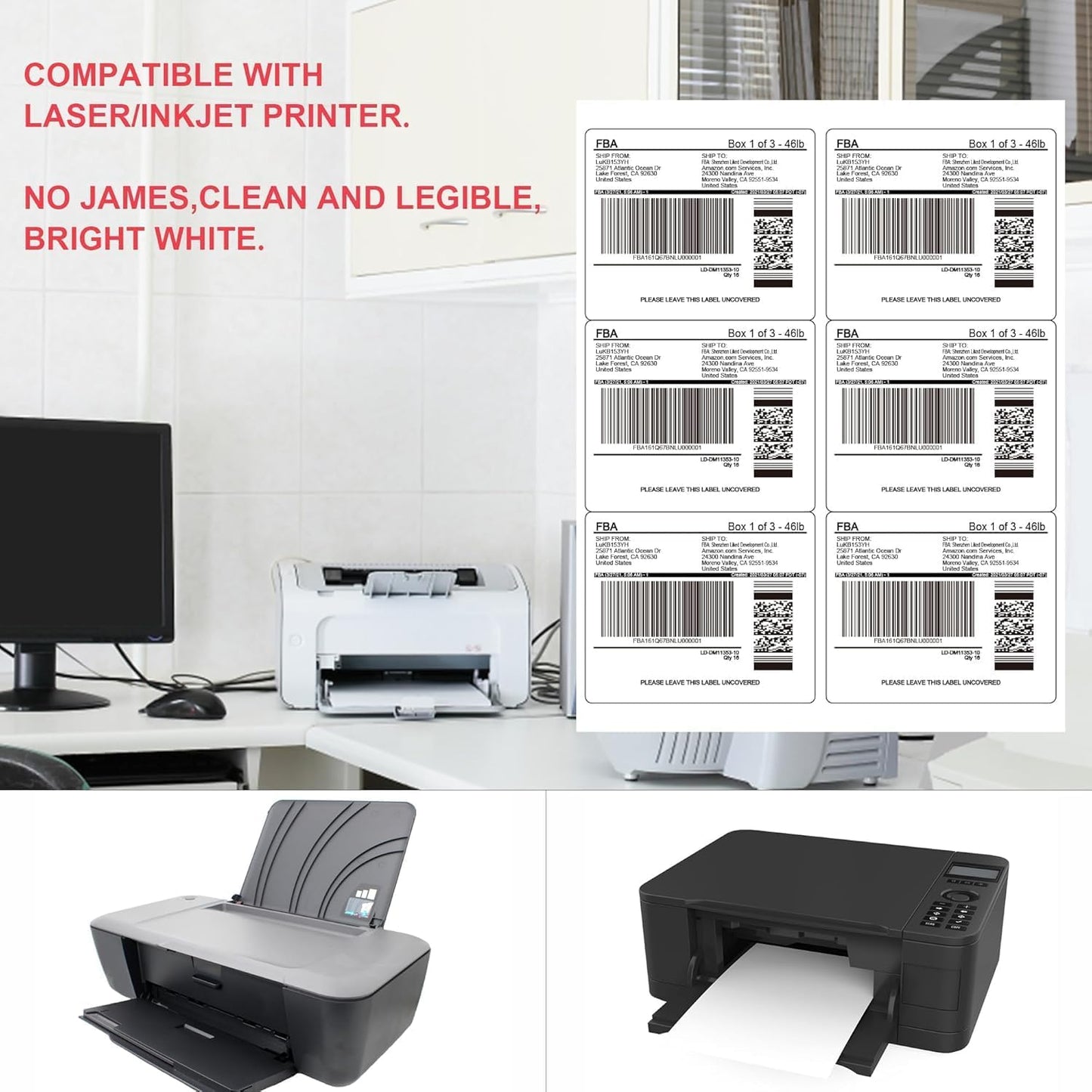 L LIKED Printable Shipping Address Labels, 500 Sheets, 3-1/3" x 4" Sticker Labels for Laser/Inkjet Printing, Matte White - 3000 Labels.