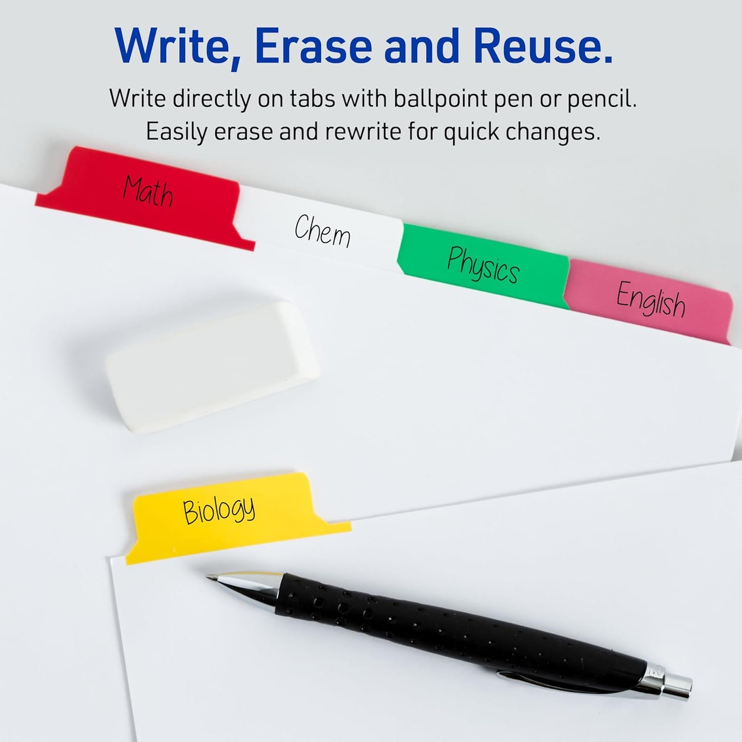 Avery Big Tab Write & Erase Dividers for 3 Ring Binders, 5-Tab Set, Multicolor Divider Tabs, 1 Set of Binder Dividers, Great for Organizing Projects, Reports, Finances, and More (23076)