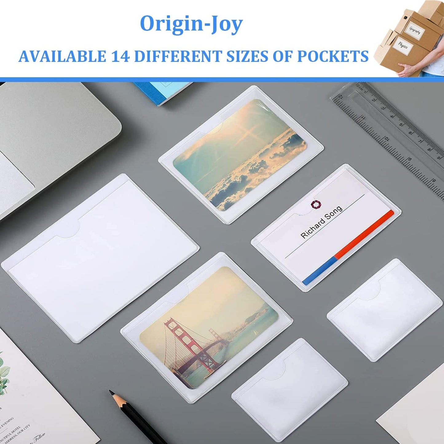 Origin-Joy 25 PCS Self-Adhesive Index Label Pockets, Clear Plastic Peel & Stick Card Holders with Top Open for Loading (2.5 x 1.5 inch)